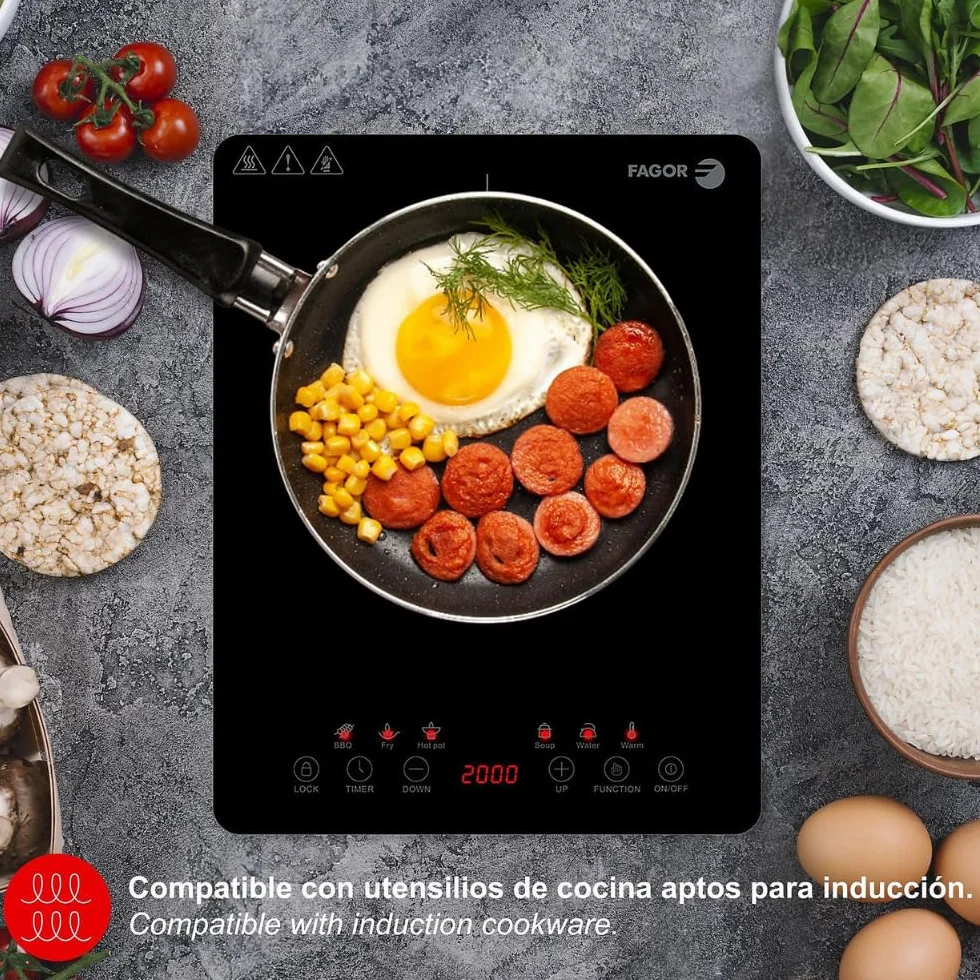 FAGOR Lexie Placa de Inducción Portátil 2000W Ultra Slim con Pantalla Táctil