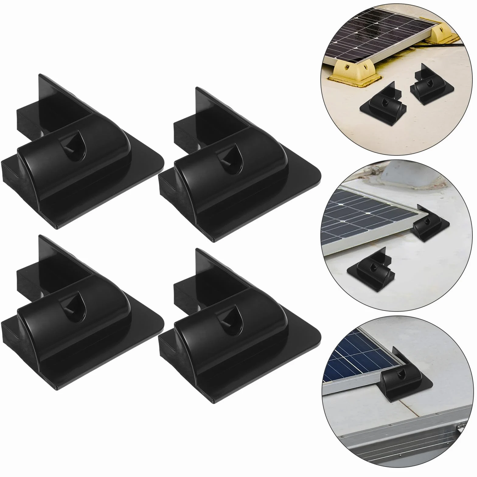 Mikinona Soporte para Panel Solar sin Taladros, Kit de Montaje para Autocaravana y Barco, 4 Piezas Negras, Estructura Elevada para Flujo de Aire, Resistente y Protección de Esquinas