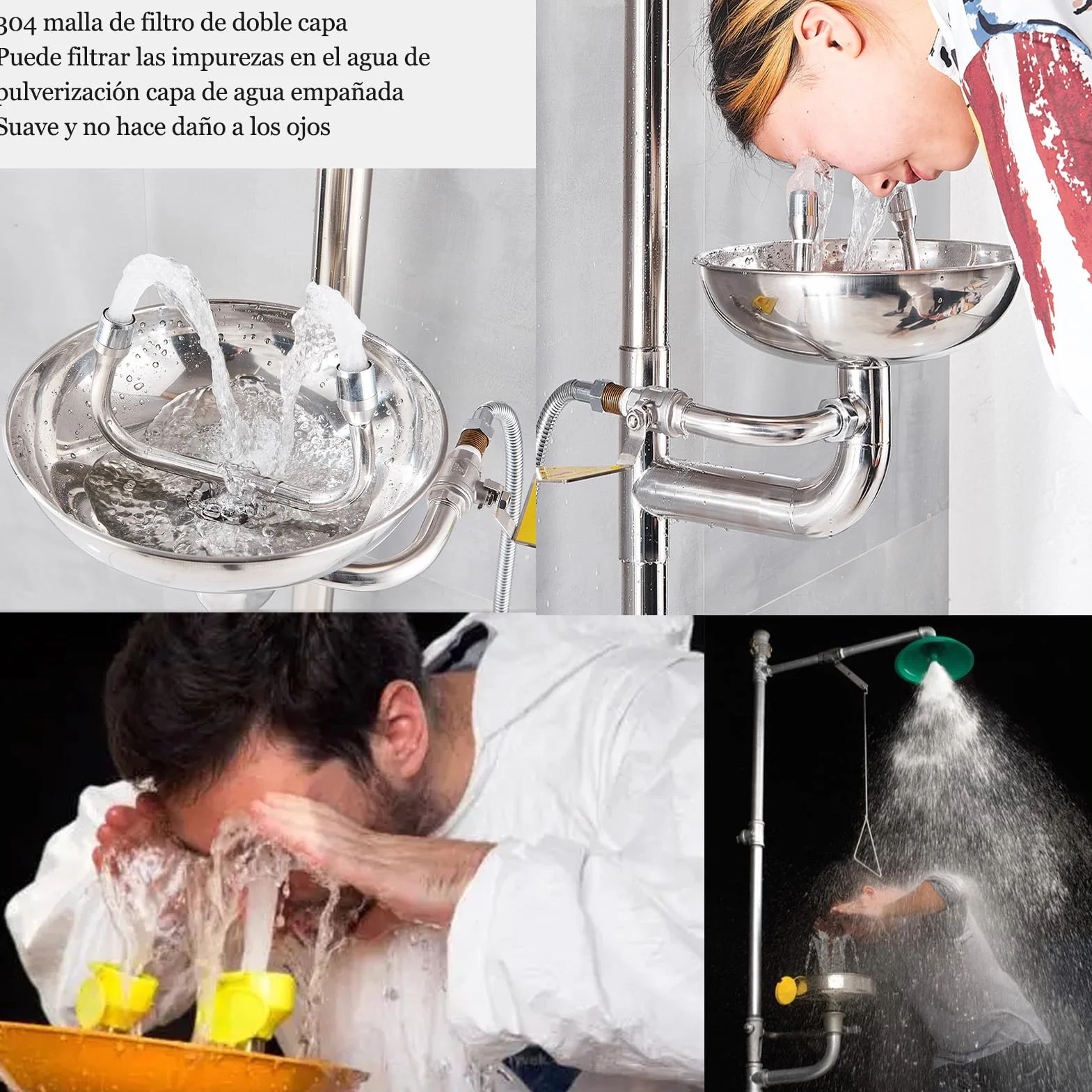 Estación de ducha y lavaojos de emergencia 2 en 1,Combinación de ducha de emergencia con sistema de lavado de ojos para fábrica, oficina, laboratorio y uso industrial