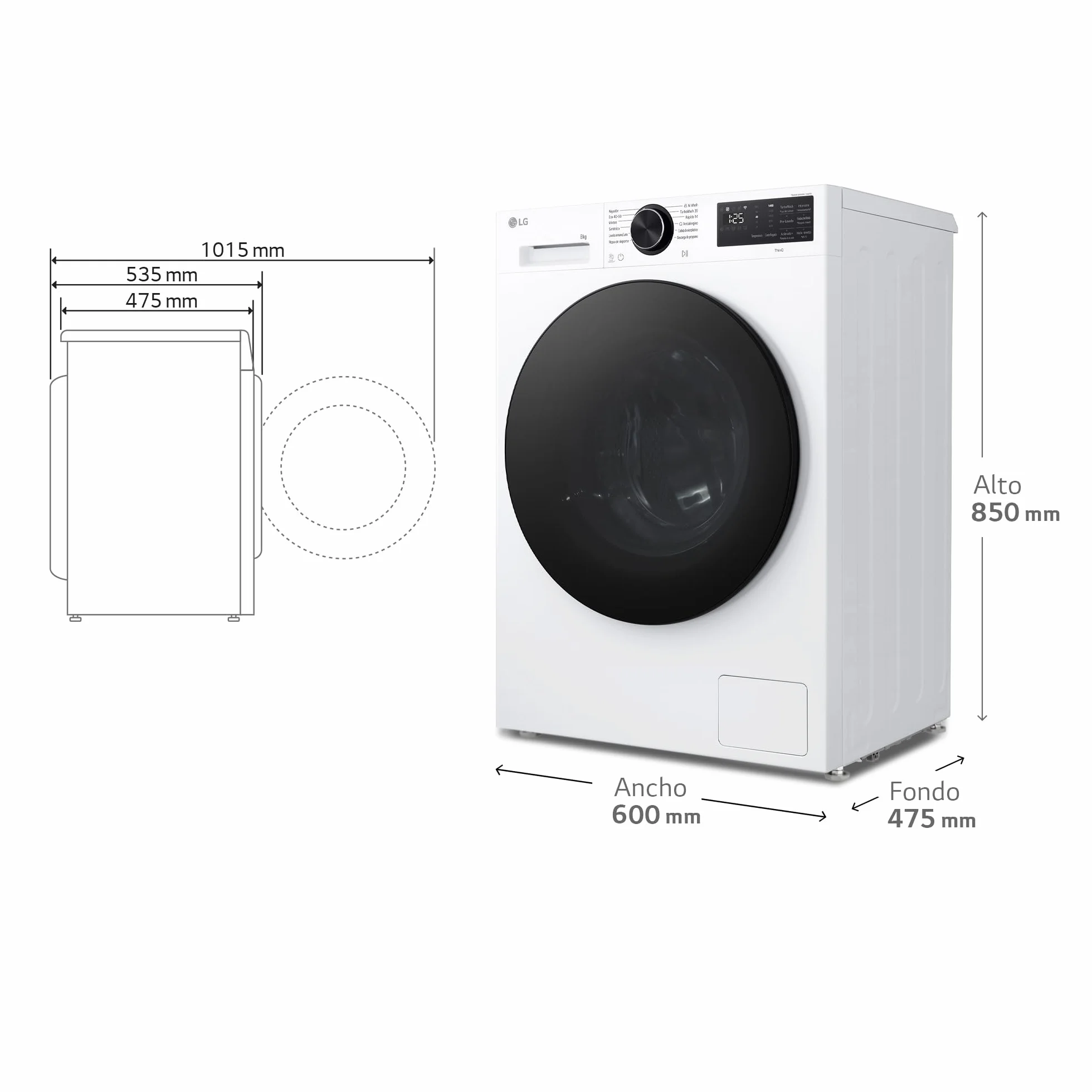 LG Lavadora Inteligente 9 kg AI Direct Drive TurboWash 360º 1200 rpm Fondo Reducido Vapor Steam Motor Inverter Display LED Serie 500 Blanco