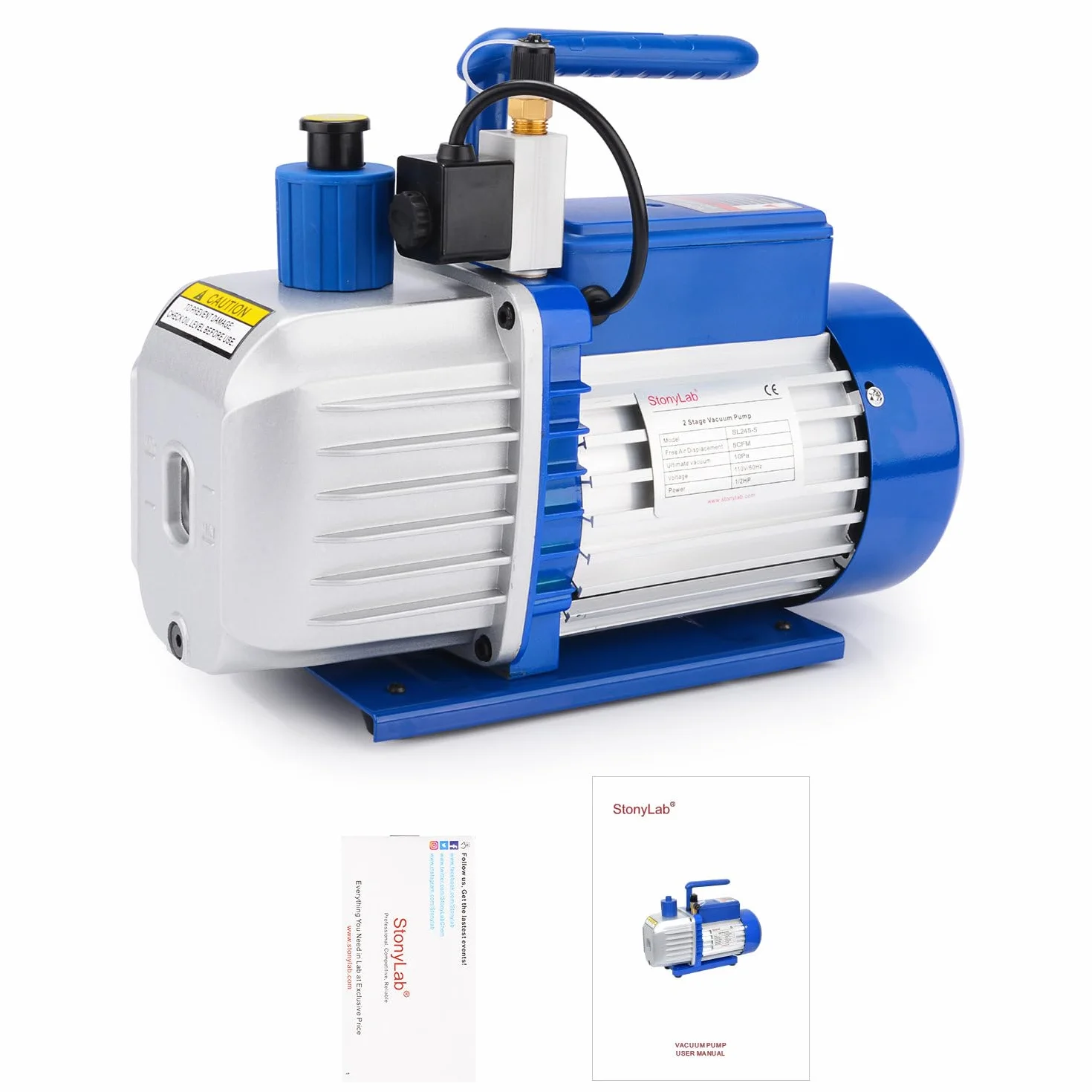 stonylab Bomba de Vacío Paletas Rotativas, 4.5 CFM 10-15 Pa 1/2 HP Bomba de Vacío Compacta de 2 Etapas para HVAC AC Refrigerante Recarga aire Herramienta