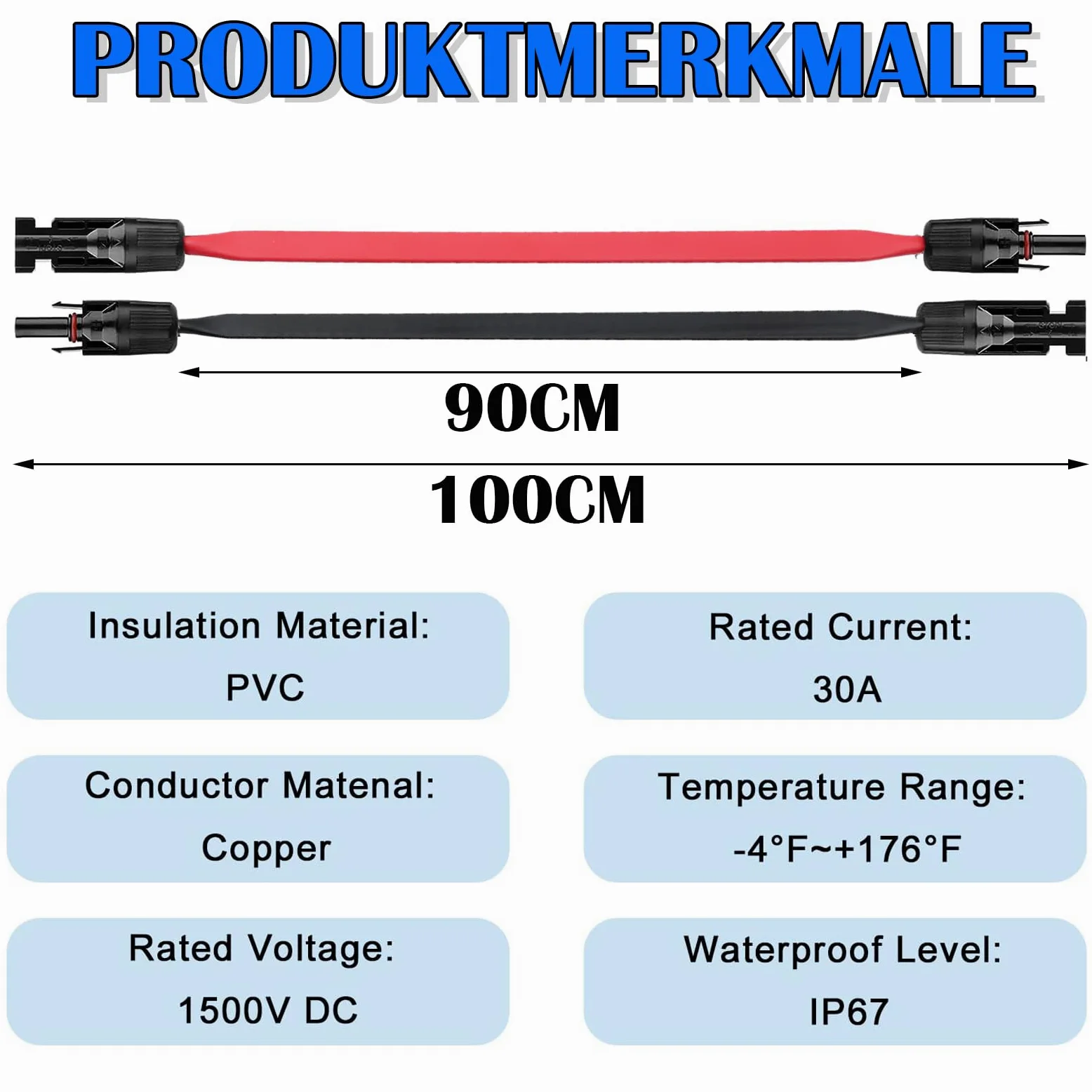 Panel solar de cable plano de 6 mm², 100 cm, cable solar flexible con conector y acoplamiento, 4 unidades de cable solar plano PV para módulos solares e inversores
