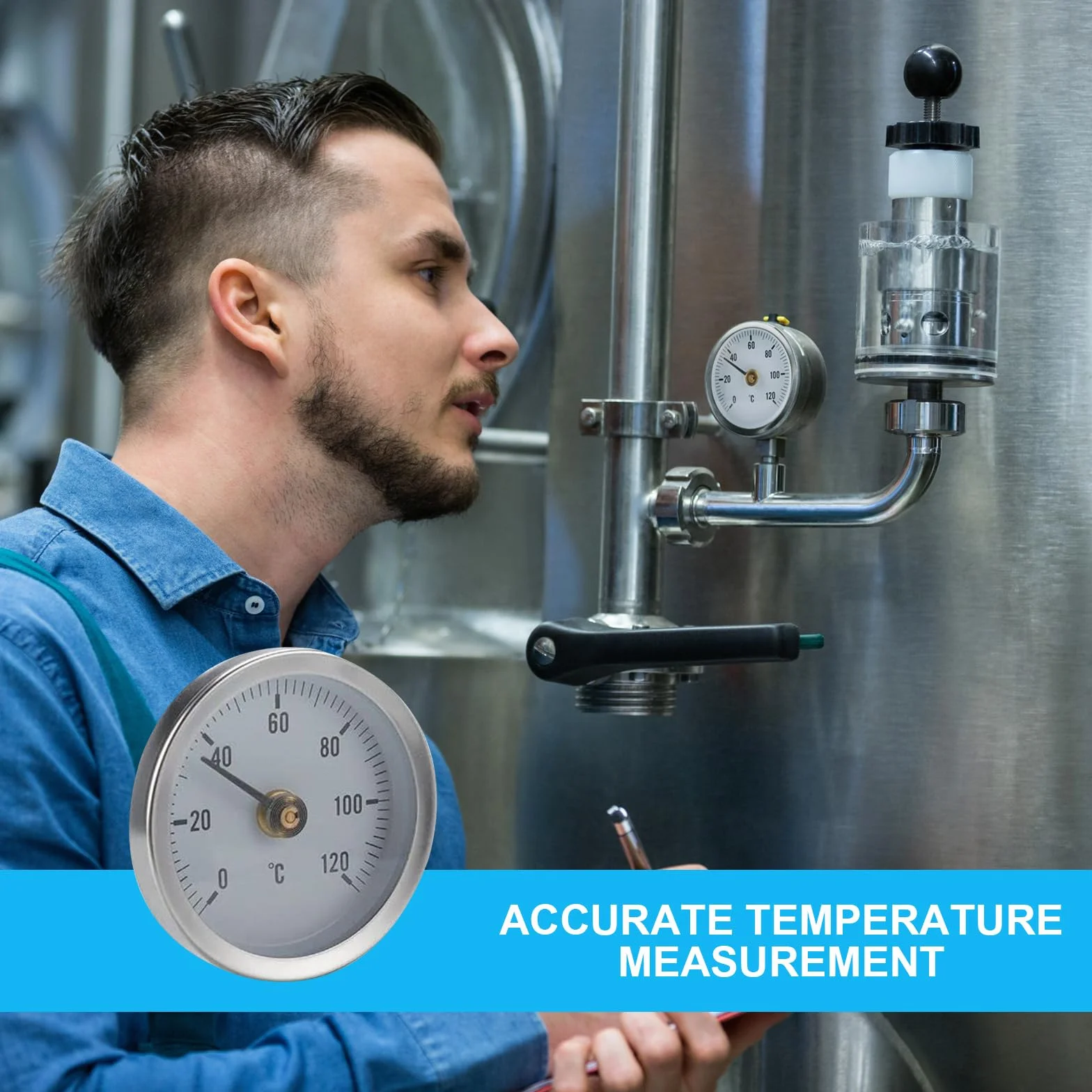 Termómetro de Tubo de Agua Caliente Clip, 0-120℃ Clip On, 63mm Indicador de Temperatura para Tubos