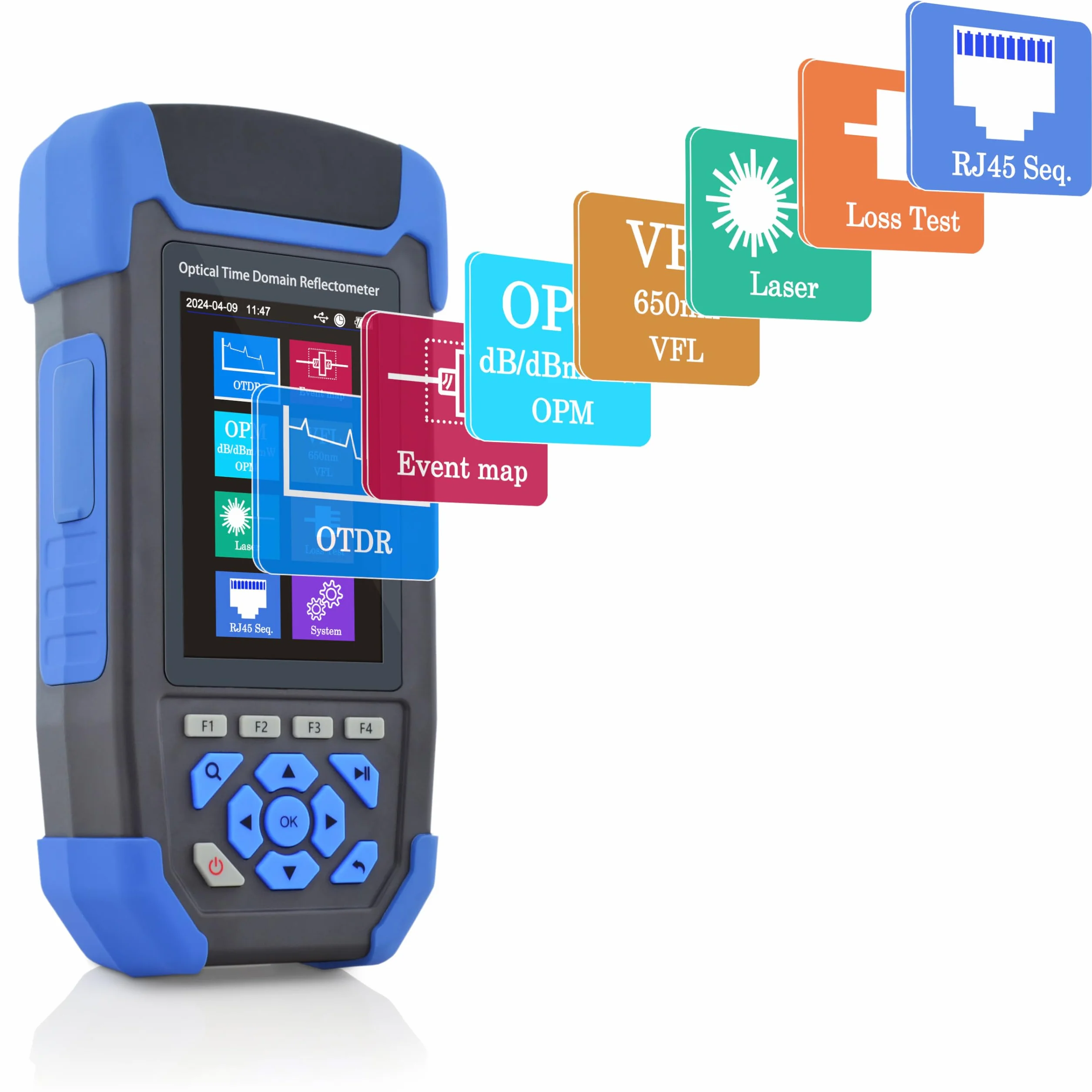 1310nm/24dB+1550nm/22dB Mini OTDR con OPM+OLS+VFL+Mapa de Eventos+Prueba de Pérdida+Probador RJ45+Rastreador de RJ45 SM Probador de Fibra Compatible con APC&UPC SC+FC+ST+LC-SS303T-2A1