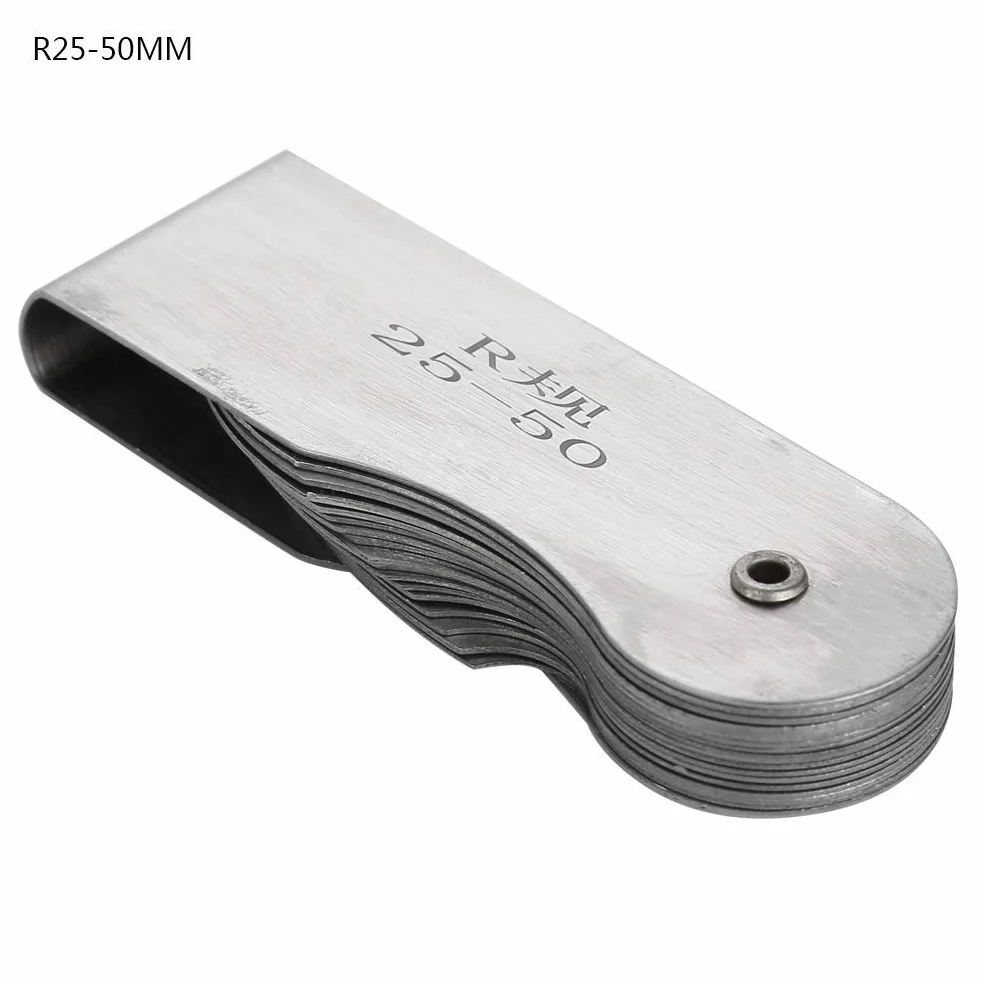 Galgas Radio Medidor de radio de acero inoxidable R25-50MM Herramienta de medición convexa cóncava