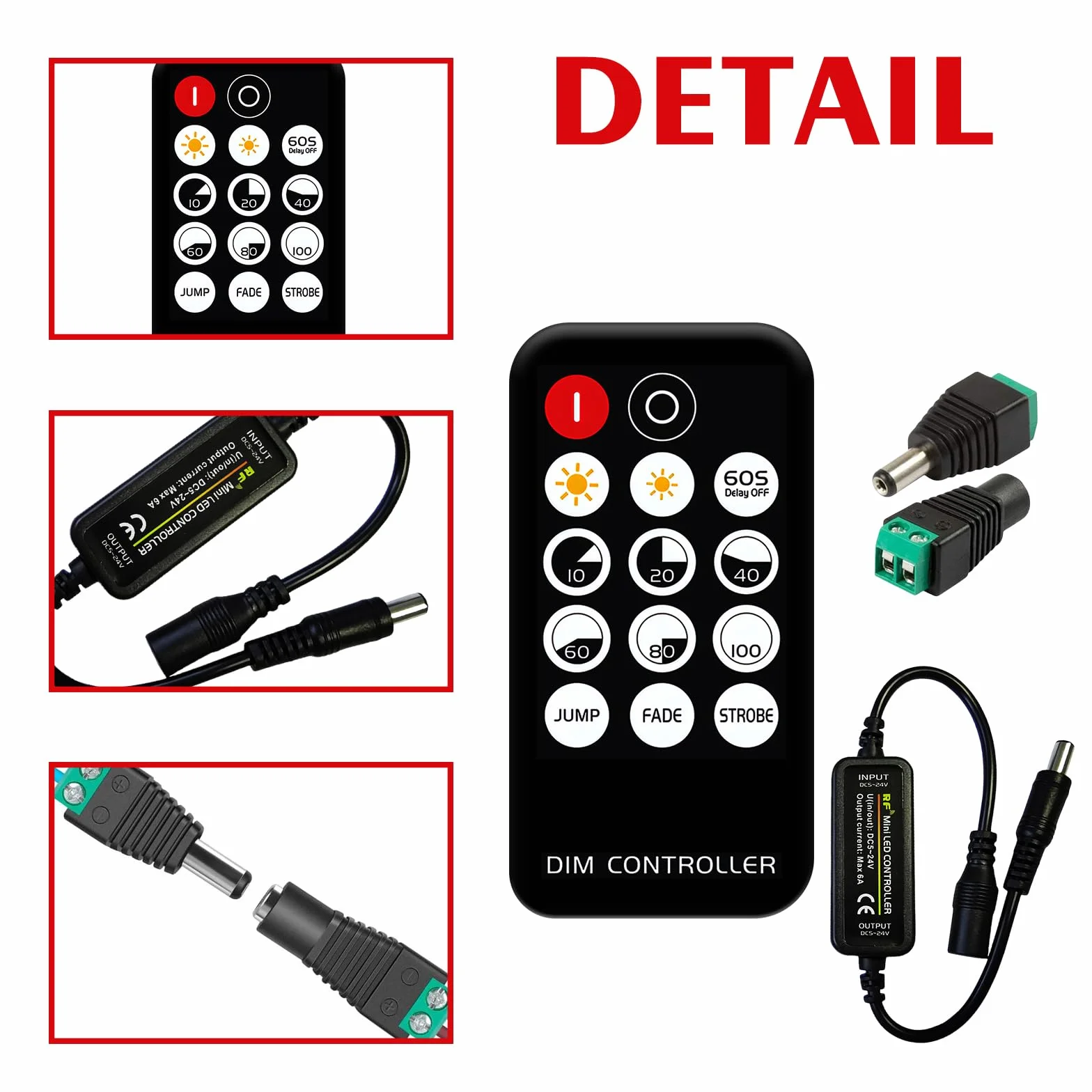 Mini RF Dimmer Controller 14 Teclas Wireless LED Dimmer 2 Cabezales De Conversión Stenuador Remoto RF Para Tiras LED Monocolor