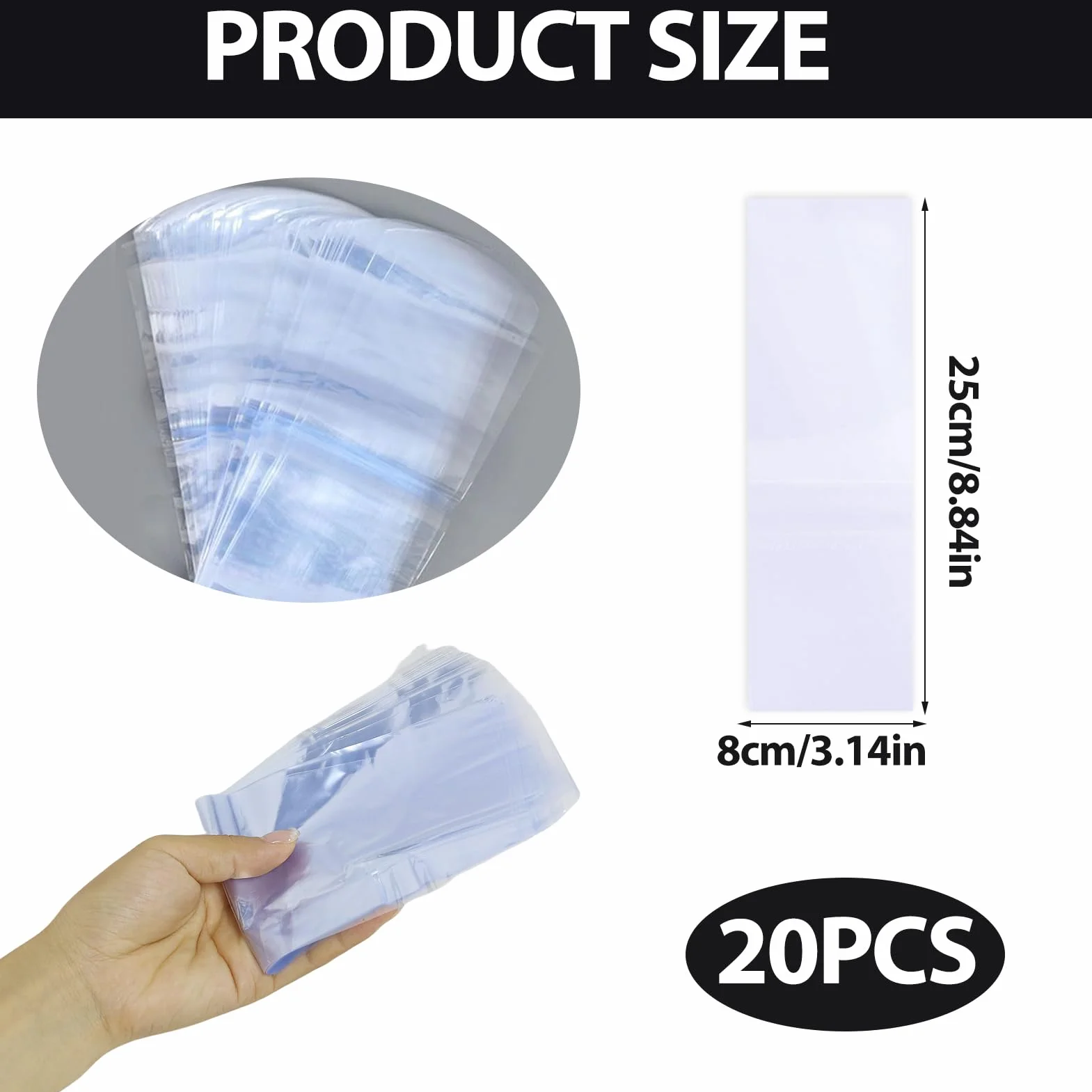 Plástico Termorretráctil PVC Transparente Bolsas Retráctiles Impermeables Película Protectora (25x8cm)