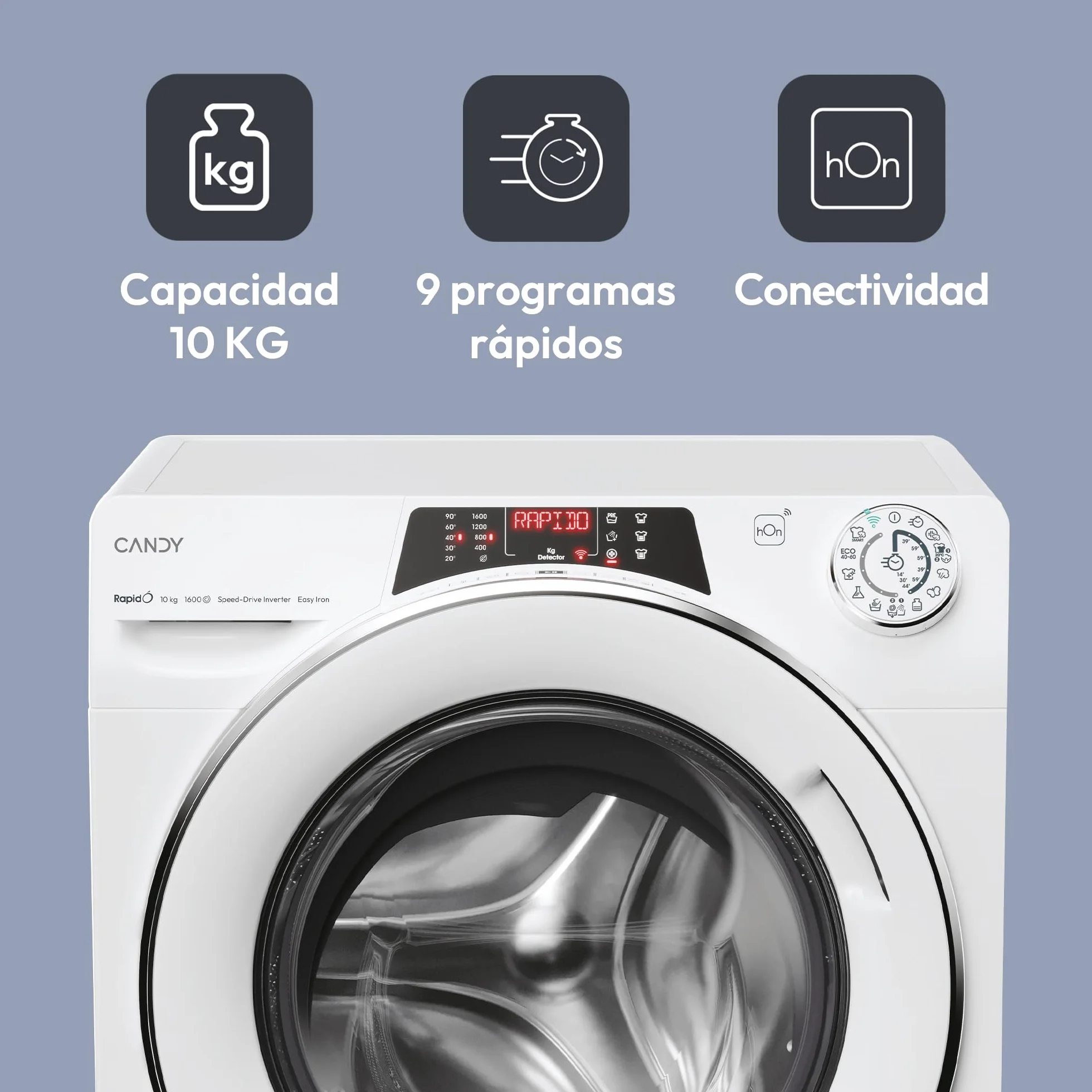 Candy RapidO Lavadora 10 kg 1600 RPM Motor Inverter Speed Drive Wi-Fi Blanco