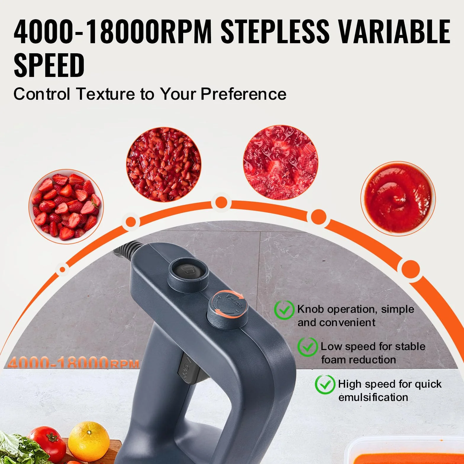VEVOR Batidora de Mano Comercial 500W Batidora de Mano de Inmersión Eje de 406 mm Batidora Portátil de Velocidad Continuamente Variable con Hoja de Acero Inoxidable para Sopa Salsa Puré Crema