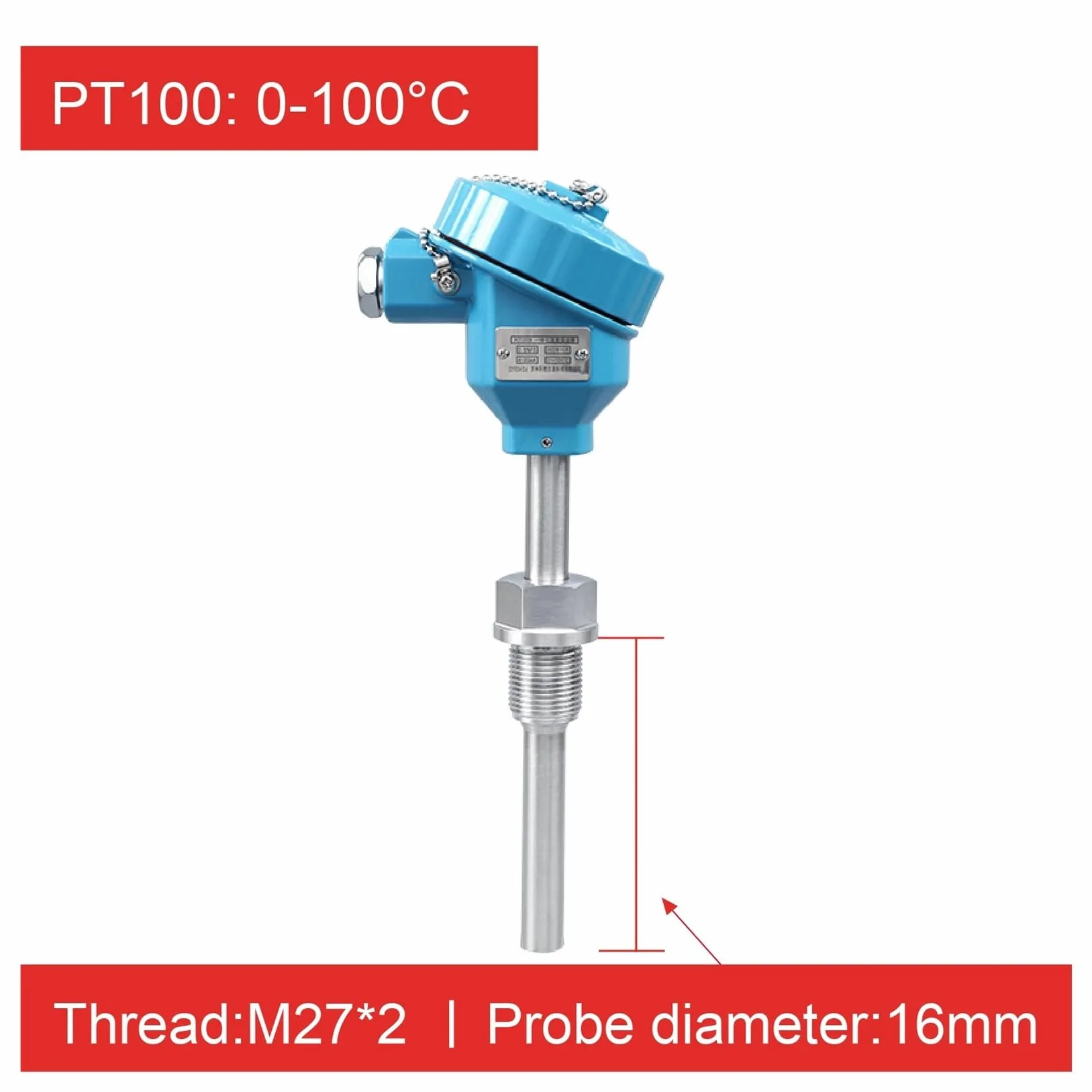 sensor Sonda de sensor de temperatura PT100, termopar industrial, diseño de acero inoxidable(0-100 PT100,500mm)
