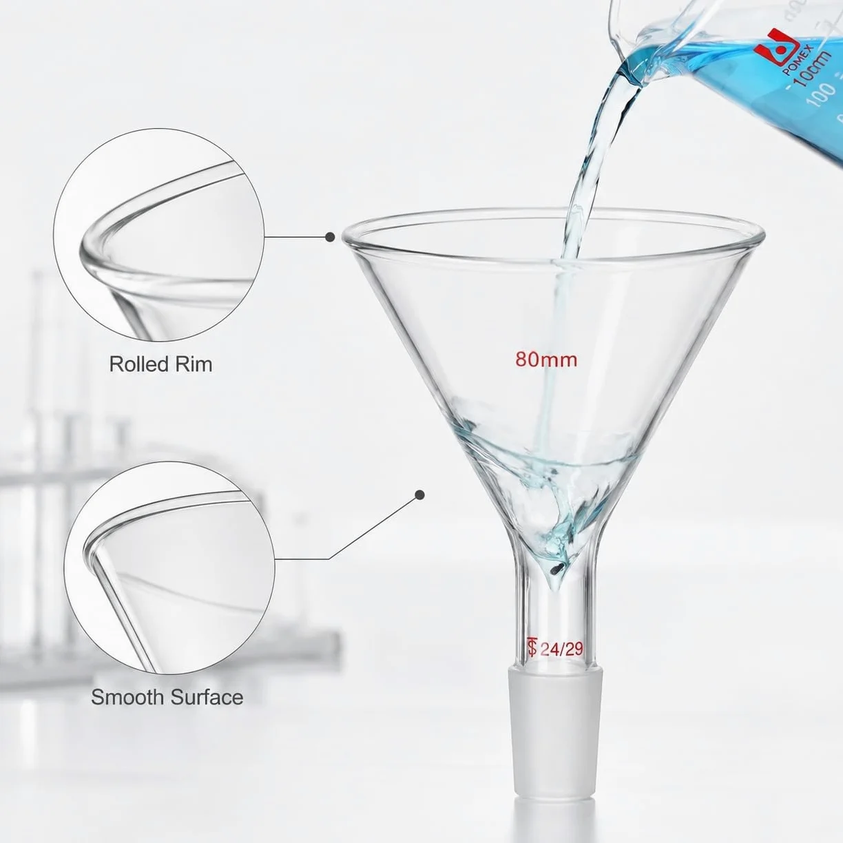 Embudo Filtración 60 Grados Vidrio Borosilicato Junta Esmerilada-180mm 34/35#