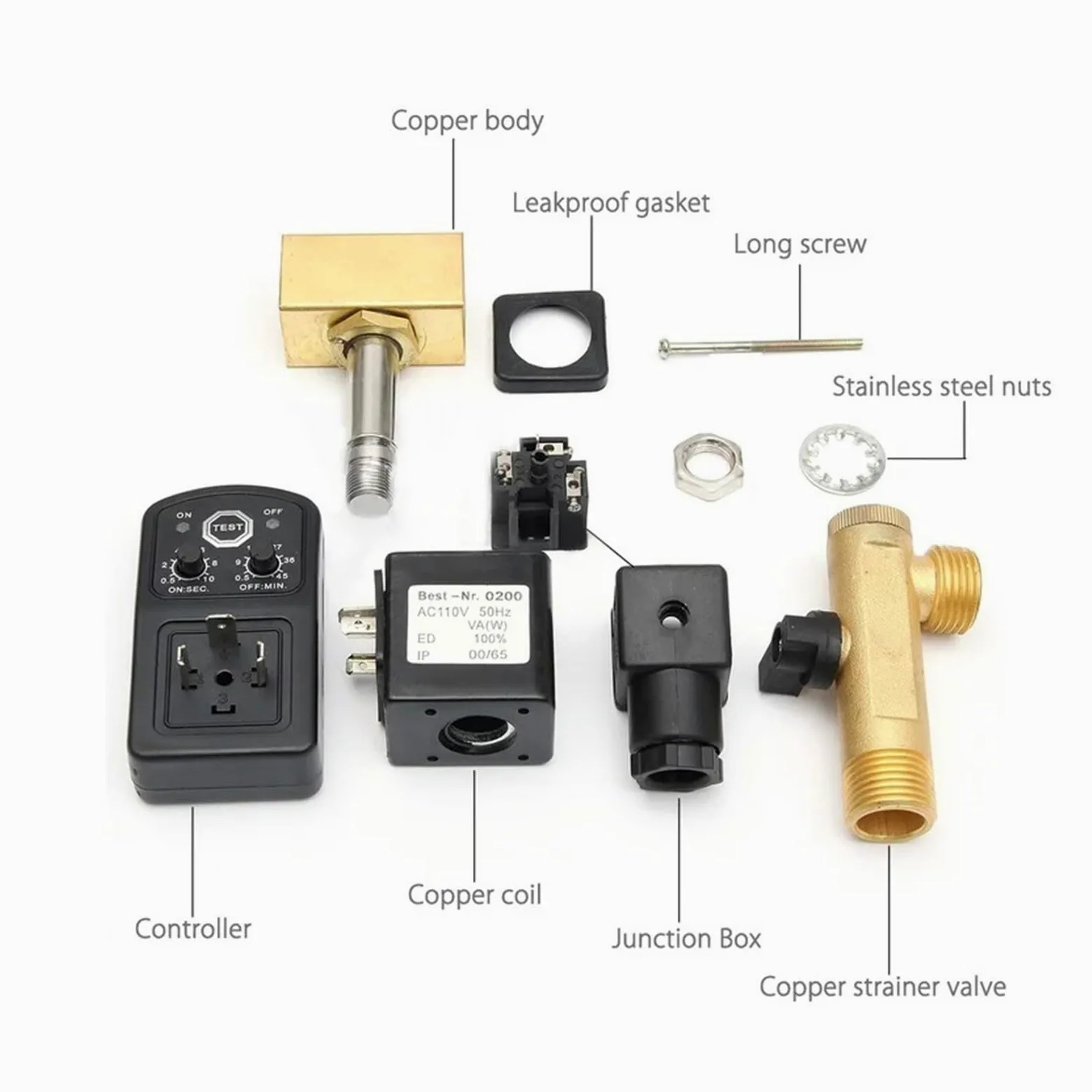 Solenoides, Válvula de drenaje de 1/2 ", compresor de aire electrónico temporizado, tanque de Gas, válvulas de drenaje automáticas de 2 vías for filtros, cilindros de aire, 1 ud.(GREEN_OPT-A)