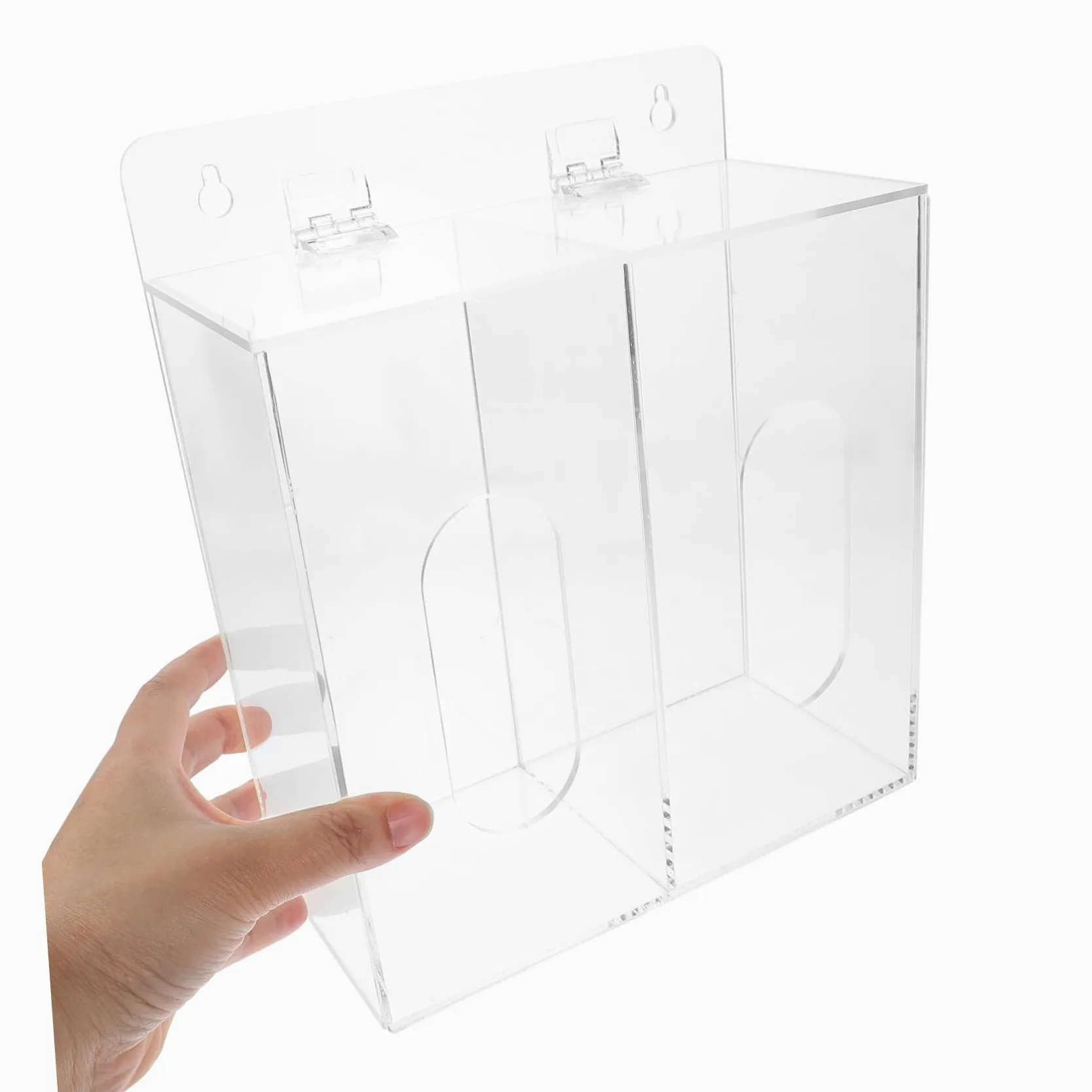 Dispensador de guantes acrílico, montaje en pared, caja de almacenamiento multifuncional para máscaras y guantes desechables con compartimentos, ahorra espacio para laboratorio