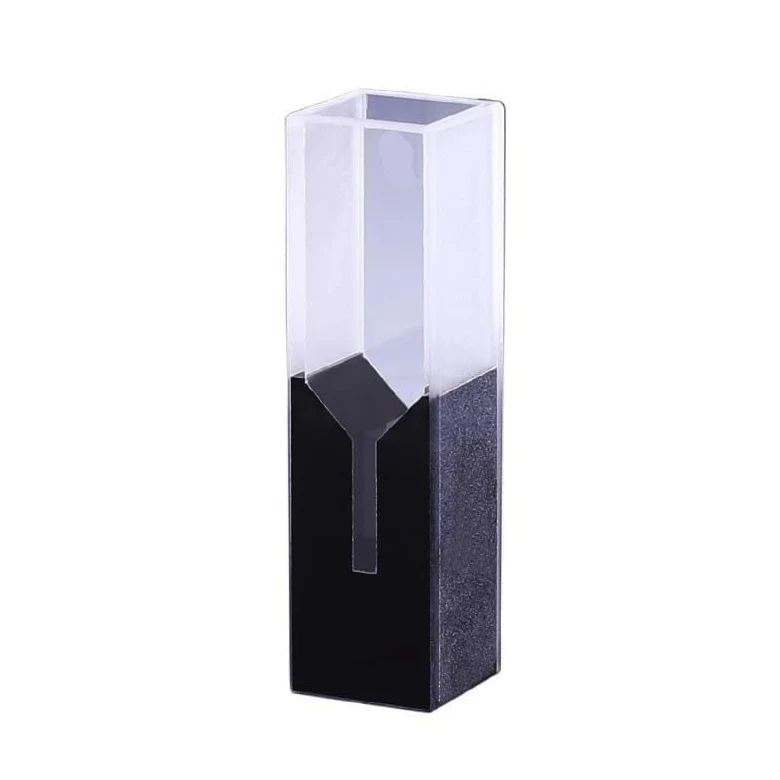 Cubeta de cuarzo submicro de alta precisión con paredes y tapa negras, 200 µL de volumen y 10 mm de paso óptico, vidrio de cuarzo japonés.