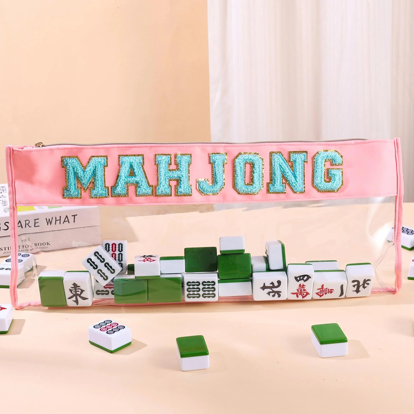 Bolsa de Mahjong Americana HINGTAI - Estuche Transparente con Cremallera Dorada