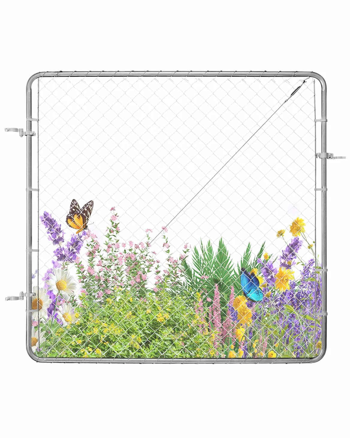 VEVOR Puerta de Valla de Eslabones de Cadena 183x178 cm Panel de Valla de Eslabones de Cadena Ajustable Puerta de Valla Galvanizada Resistente a la Oxidación para Abertura de Valla, Poste No Incluido