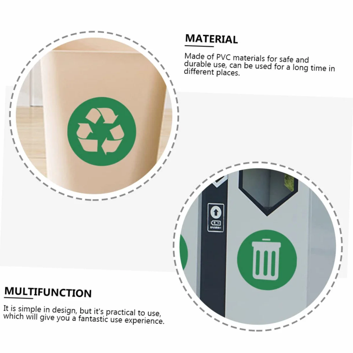 Pegatinas de Reciclaje PVC Adhesivas Pequeñas para Cubo de Basura Clasificación Residuos Hogar Oficina