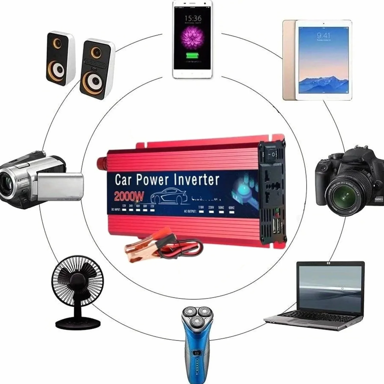 Inversor Inversor De Corriente para Coche De 12V Y 220V Doble USB 500W 1500W 2000W con Enchufe Universal Solar para Teléfono Y Portátil(500W)