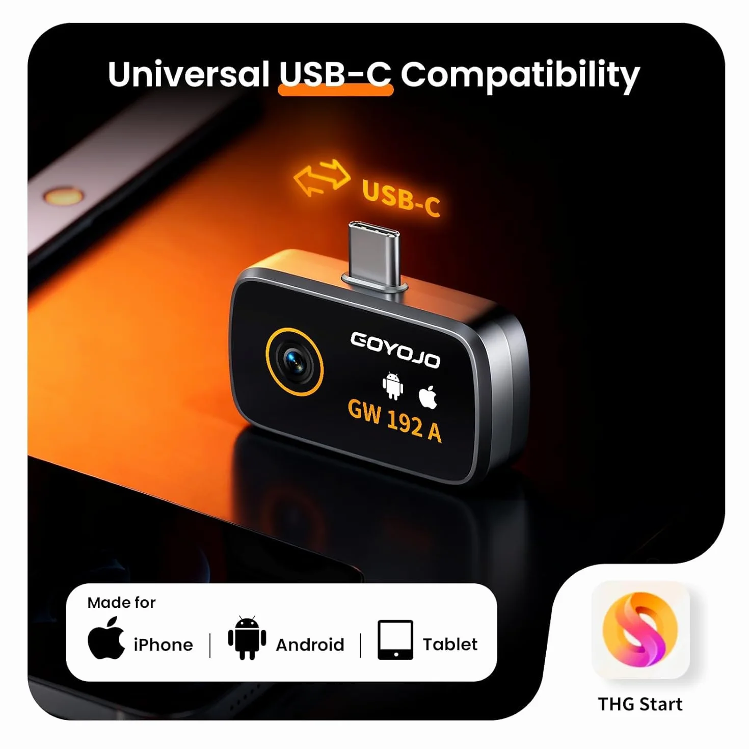 Cámara Térmica USB C, Resolución IR 192×192, Ángulo Ancho de 50°, Ideal para Inspecciones de Edificios, Pruebas Eléctricas y Inspecciones de Tuberías (Compatible con iOS y Android)