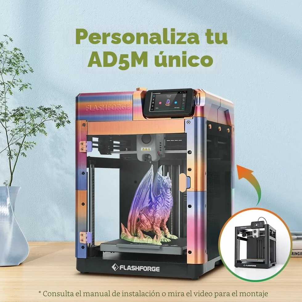FLASHFORGE Adventurer 5M Impresora 3D, Lleno Calibración-Auto, Imprimir 1-Clic Máx. 600mm/s Velocidad, Todo-Metal CoreXY Estructura Impresión precisa, Fácil Mantenimiento Boquilla, Tamaño220x220x220mm