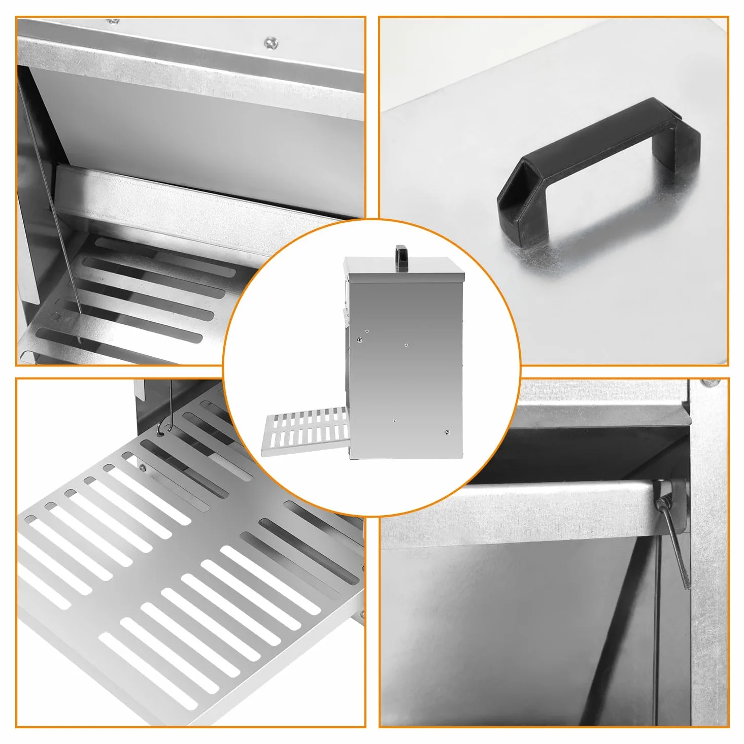 Comedero automático para pollos con placa de estribo, tapa, 5 kg, galvanizado, resistente al agua, comedero para pollos, 3 comederos a prueba de ratas, comedero automático para gallinas