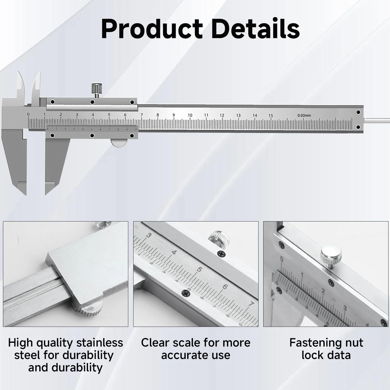 Pie de Rey 0-150mm Calibrador Precisión 0.02mm Herramienta Medición