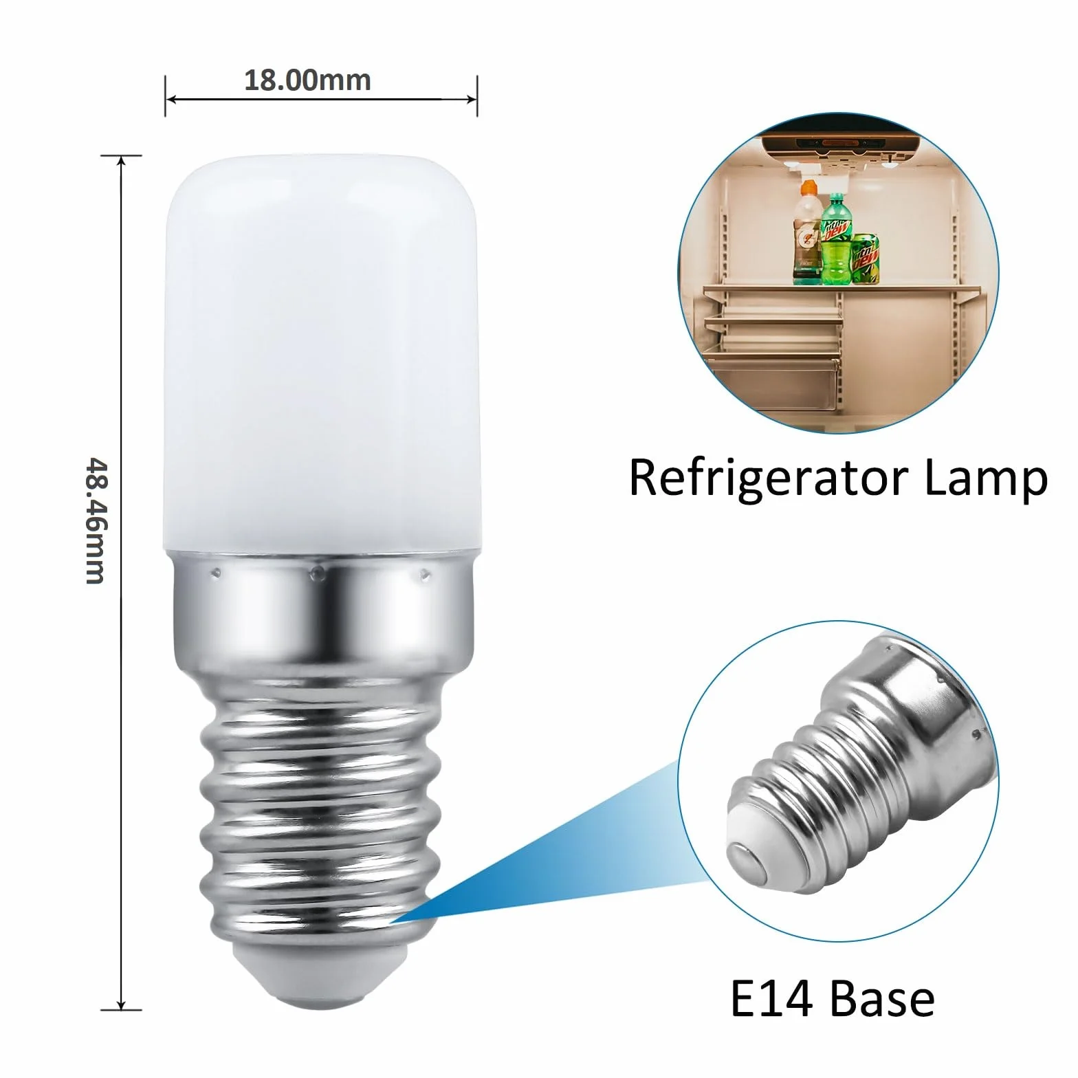 Bombilla LED E14 Frigo T18 3W 230V 300LM Blanco Neutra 4000K Paquete de 2