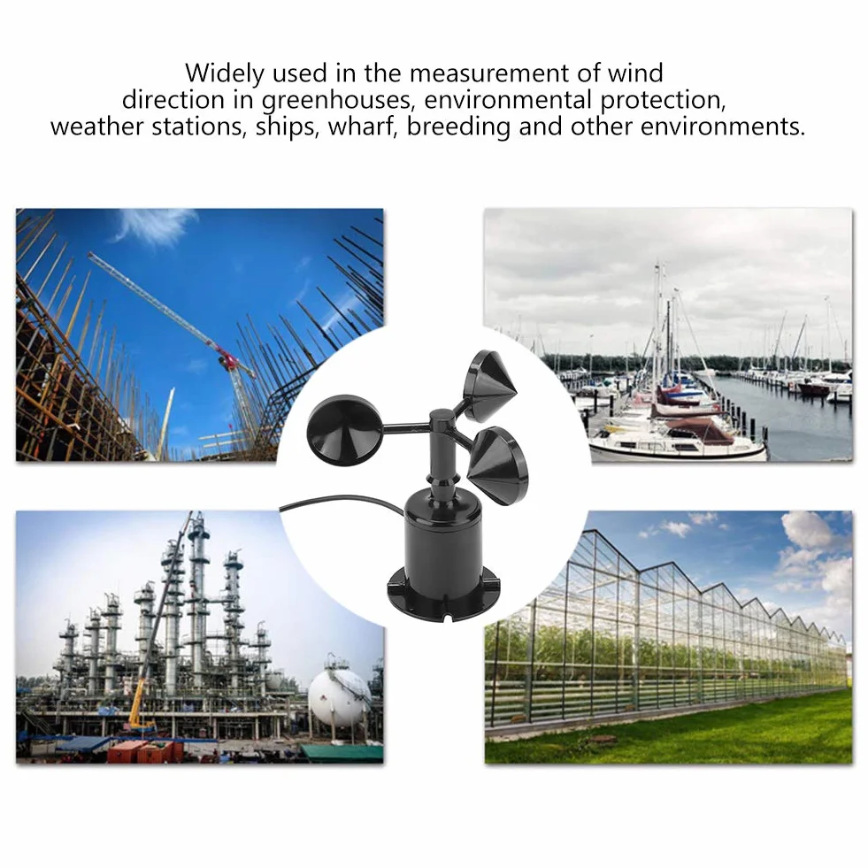 Anemómetro Transmisor de Tres Tazas 0-70M/S Policarbono Sensor de Velocidad del Viento