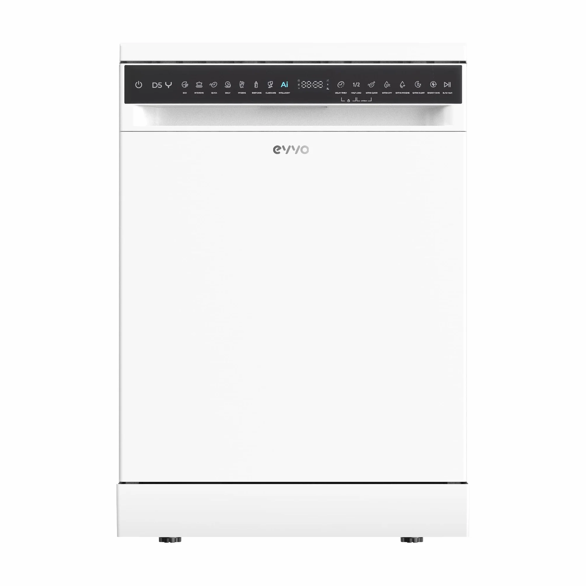 Lavavajillas EVVO D5Y, 16 cubiertos, Clase B, 45 dB ultra silencioso, 8 programas (Extra Silent, Extra Hygiene, Turbo), Inicio diferido, Energy Save, Secado Extra, libre instalación 60 cm