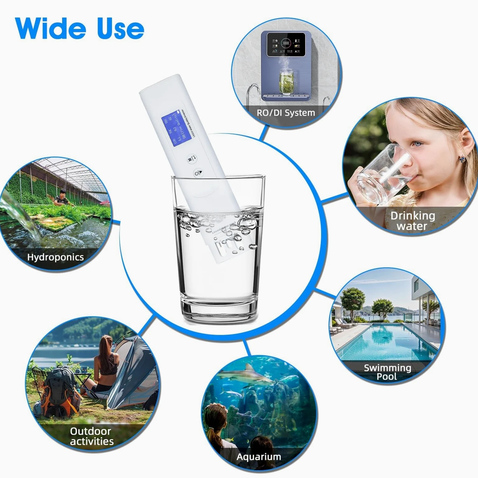 Probador de calidad del agua 6 en 1, medidor portátil de DQO TDS EC de alta precisión for medición rápida, for el hogar, senderismo, camping, pozos