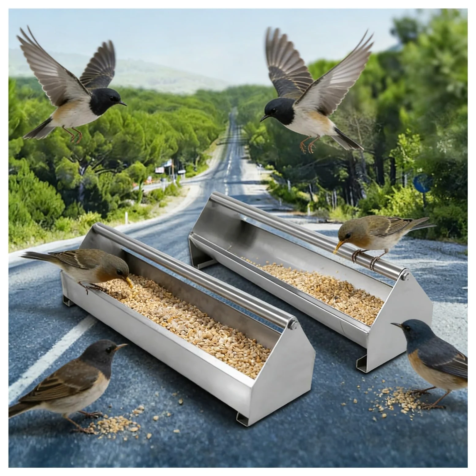 Comedero para pollo, bandeja de alimentación de aves de corral de 140 cm de largo con barra transversal giratoria para patos, pavos, gansos