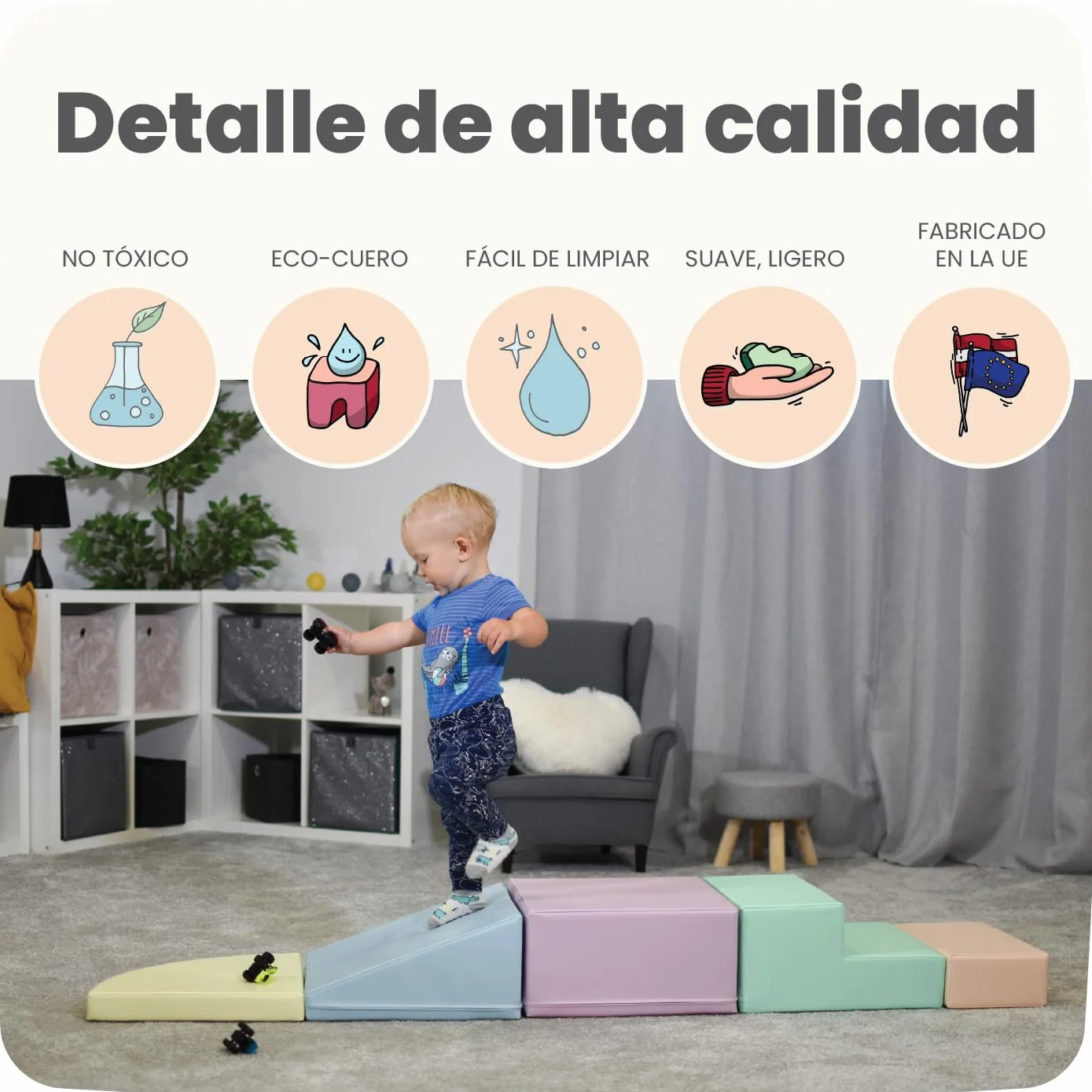 IGLU Soft Play Corner Climber Bloques Psicomotricidad Infantil Juego de 5 Espuma Educativos para Niños Escalada Bebe Parque Montessori Pastel