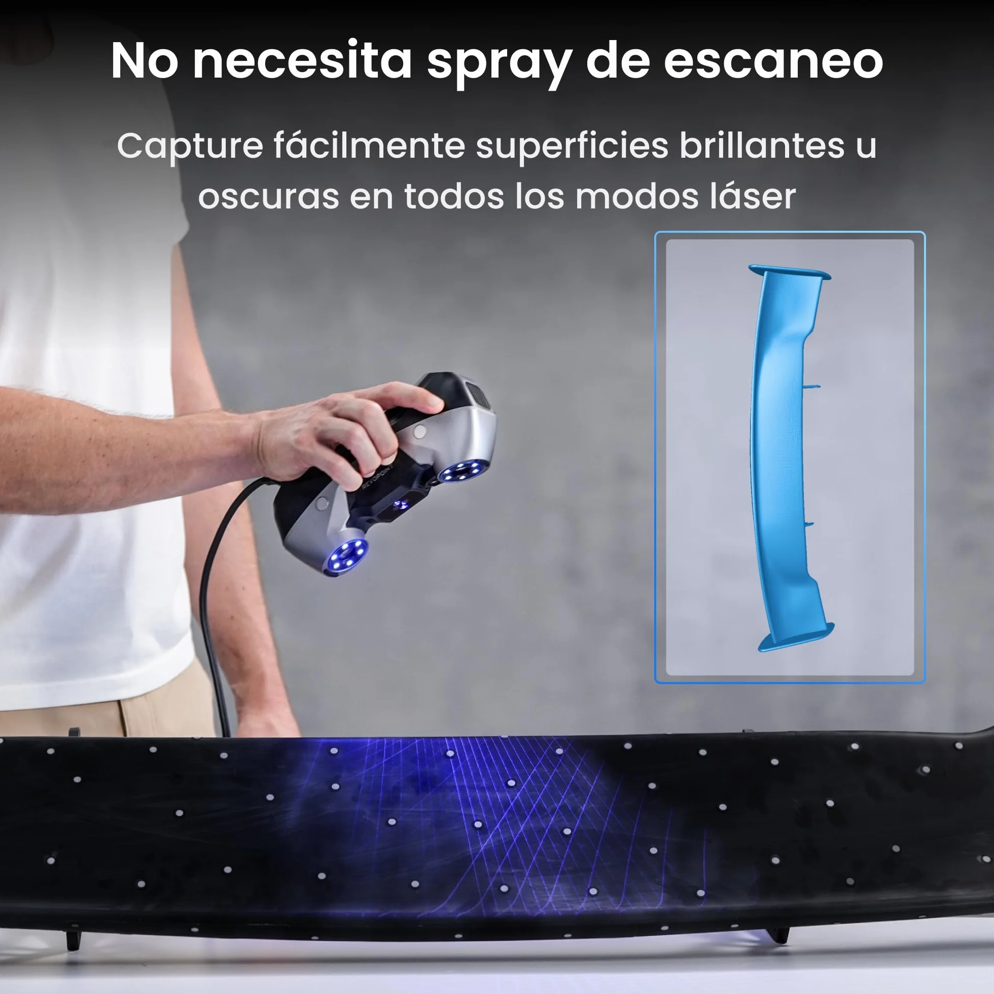 Revopoint MetroY Pro Escáner 3D para Impresión 3D, 5 Modos de Escaneo, Precisión hasta 0,01 mm, Escáner Portátil Láser Azul Industrial 34+15+1, Campo Completo de 62 Líneas, Vista Previa en Tiempo Real