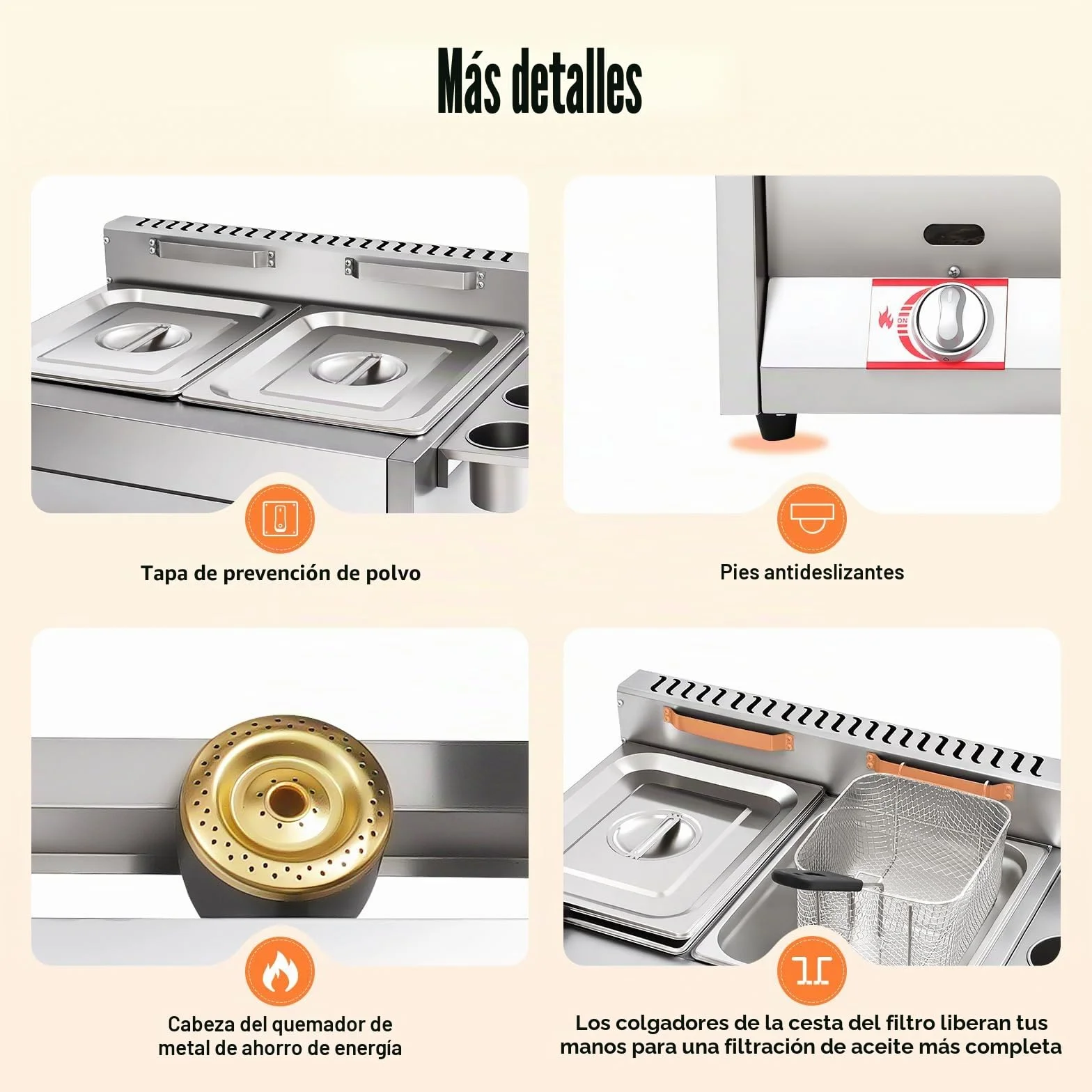 Freidora de gas doble con 2 cestas, freidora de propano de acero inoxidable, rango de temperatura 50-380 °C, freidora de gas con 3 contenedores para especias para familias, restaurantes, bocadillos