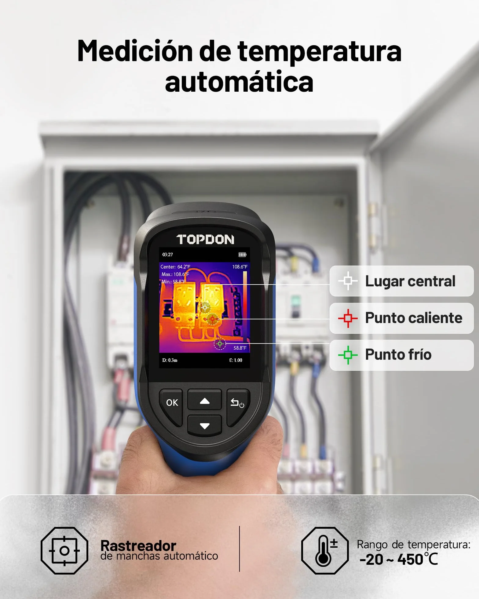 TOPDON Cámara Térmica TC004 Mini, 240x240 IR resolución, 15 h de duración de batería, -20°C - 450°C, 25 Hz, Termográficas para inspección de Sistemas de calefacción, ventilación y Aire Acondicionado