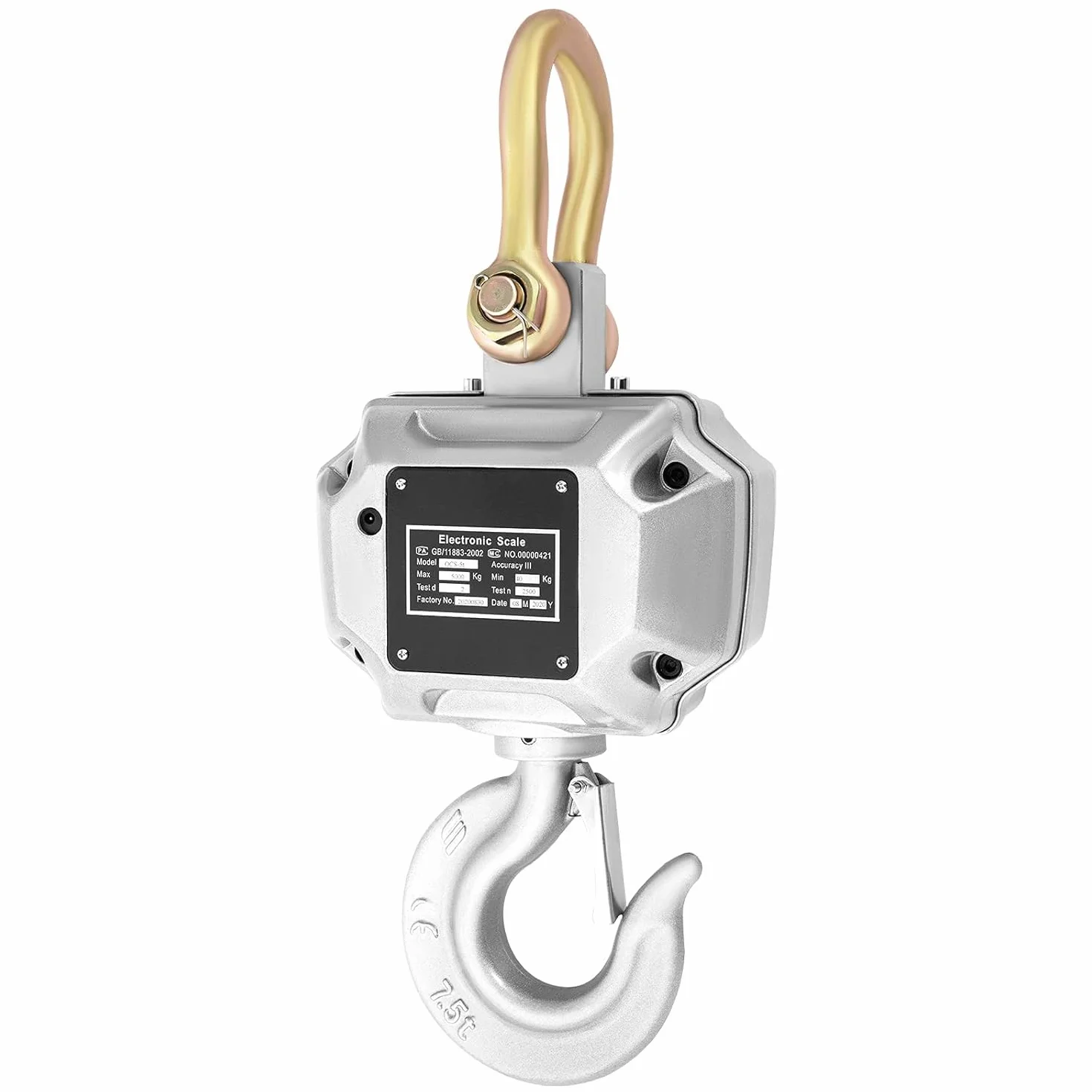 VEVOR Báscula de Grúa Electrónica 5.000 kg, Escala con Gancho Resistente, Clase de Precisión OIML III, Rango de Temperatura -10 a 40 ℃, Duración de la Batería Más de 60 Horas, 26,5 x 22 x 75 cm