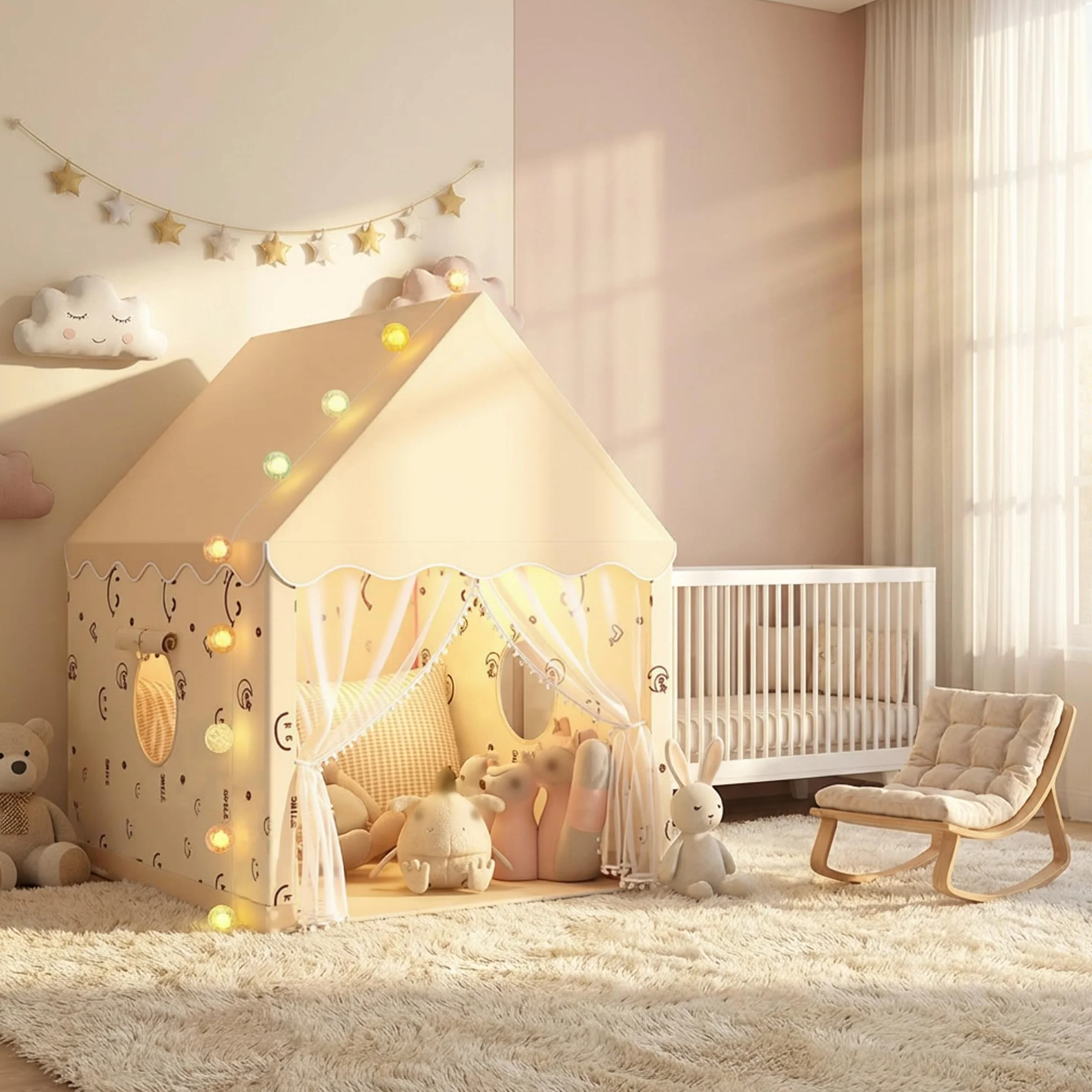 Tienda de campaña Infantil Casitas de Tela Castillo de Princesa Beige
