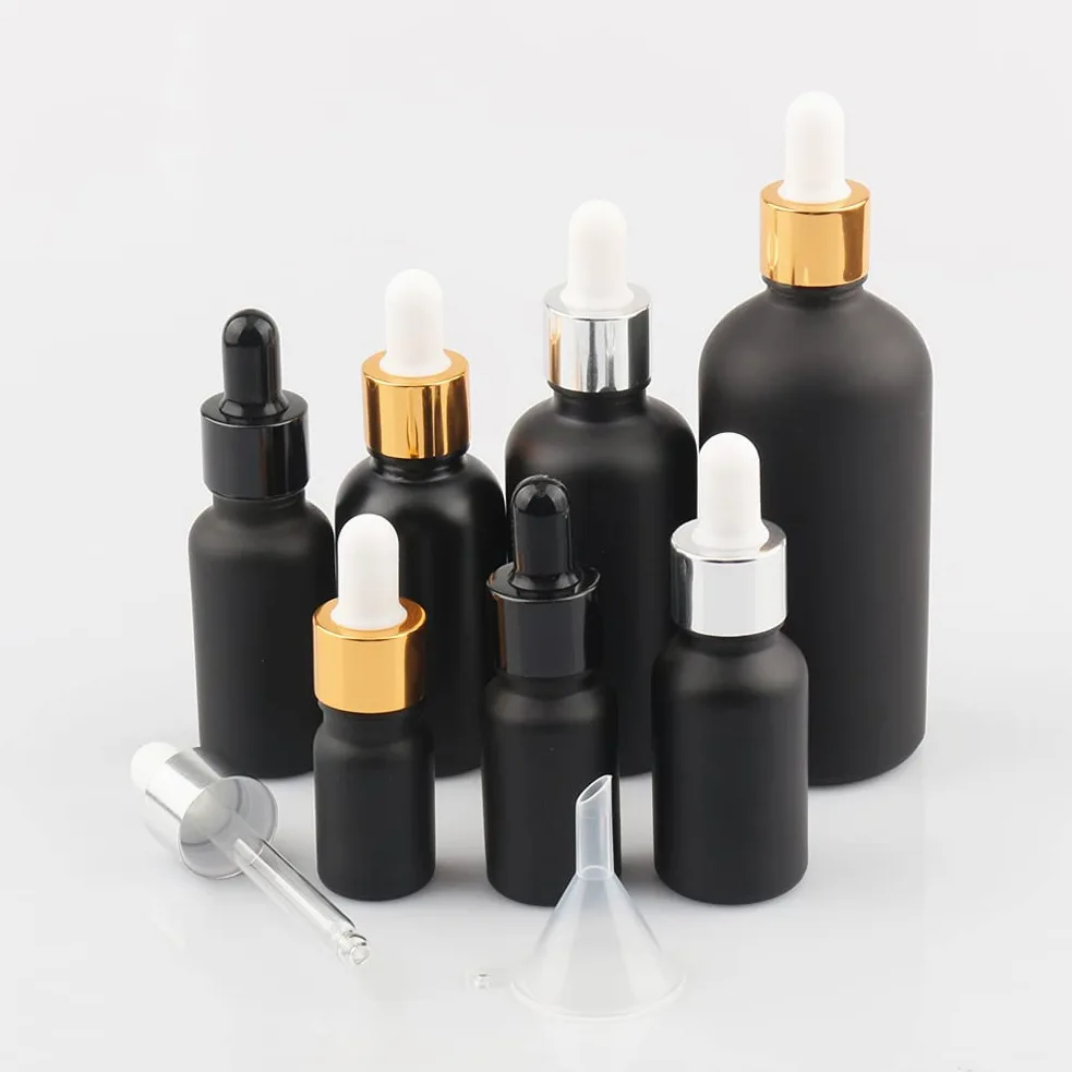 24 Pieza 20ml Negro Mate Botellas de Cristal con Pipeta, 20 ml Frasco Cuentagotas Cristal con Tapón de Rosca Oro, Botella de Vidrio con Cuentagotas para Aceite Esencial Aromaterapia