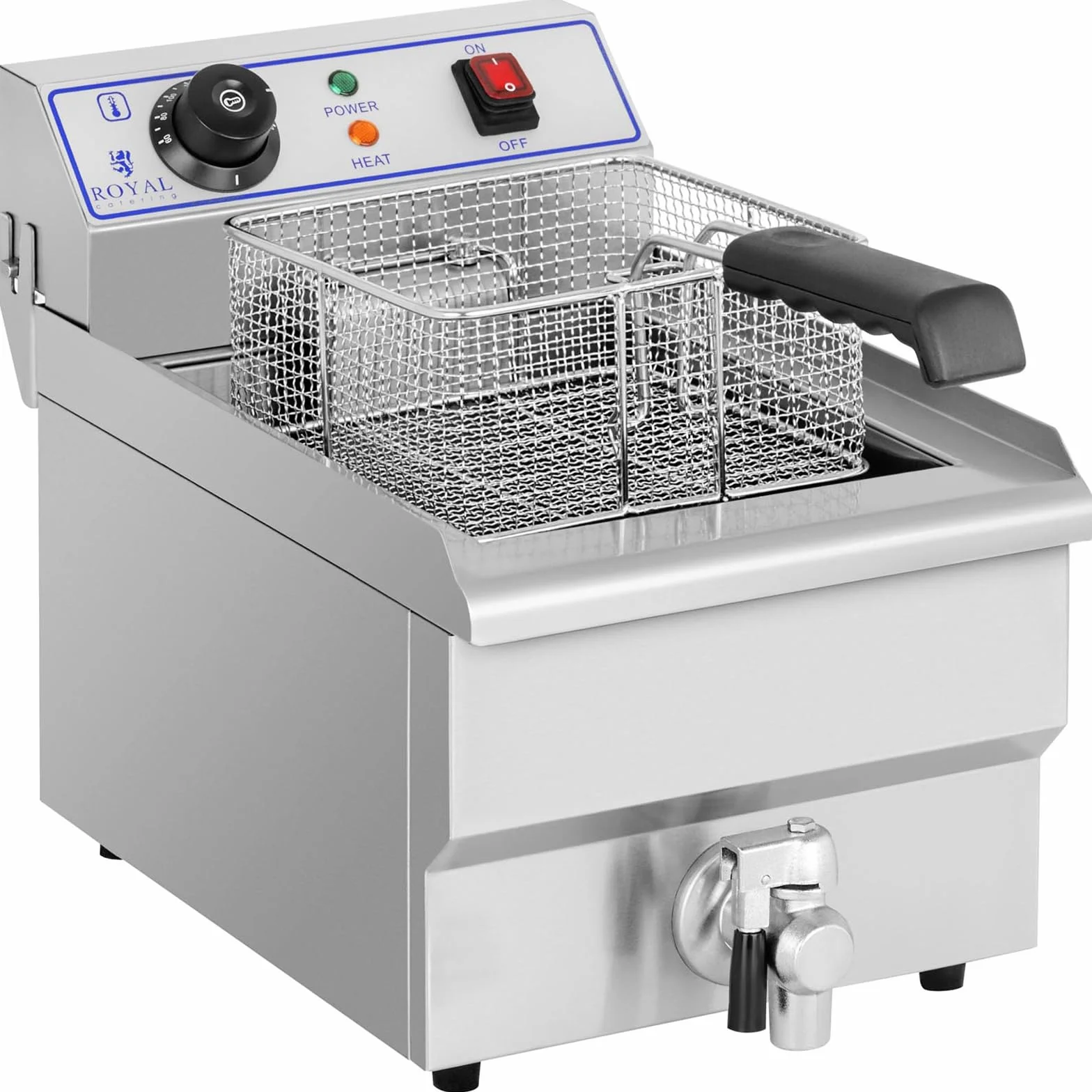 Royal Catering Freidora Eléctrica 1 x 10 Litros RCEF-10EH (3200 Watt, Grifo De Vaciado, Ajuste Automático De Temperatura)