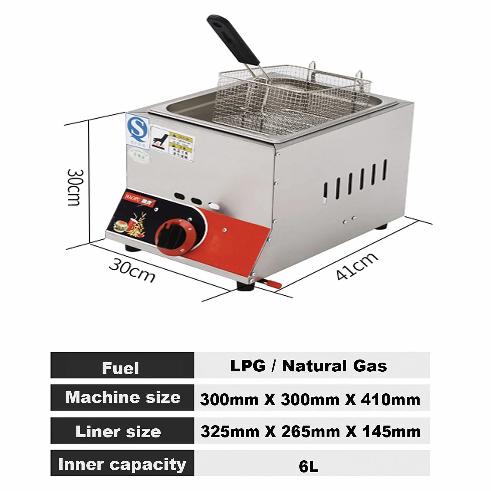 Freidora de Gas Comercial, freidora de Gas LPG para encimera, Acero Inoxidable, freidora Doble de Gran Capacidad de 11 l, con cestas extraíbles, Potencia de Fuego Ajustable, fácil de Limpia