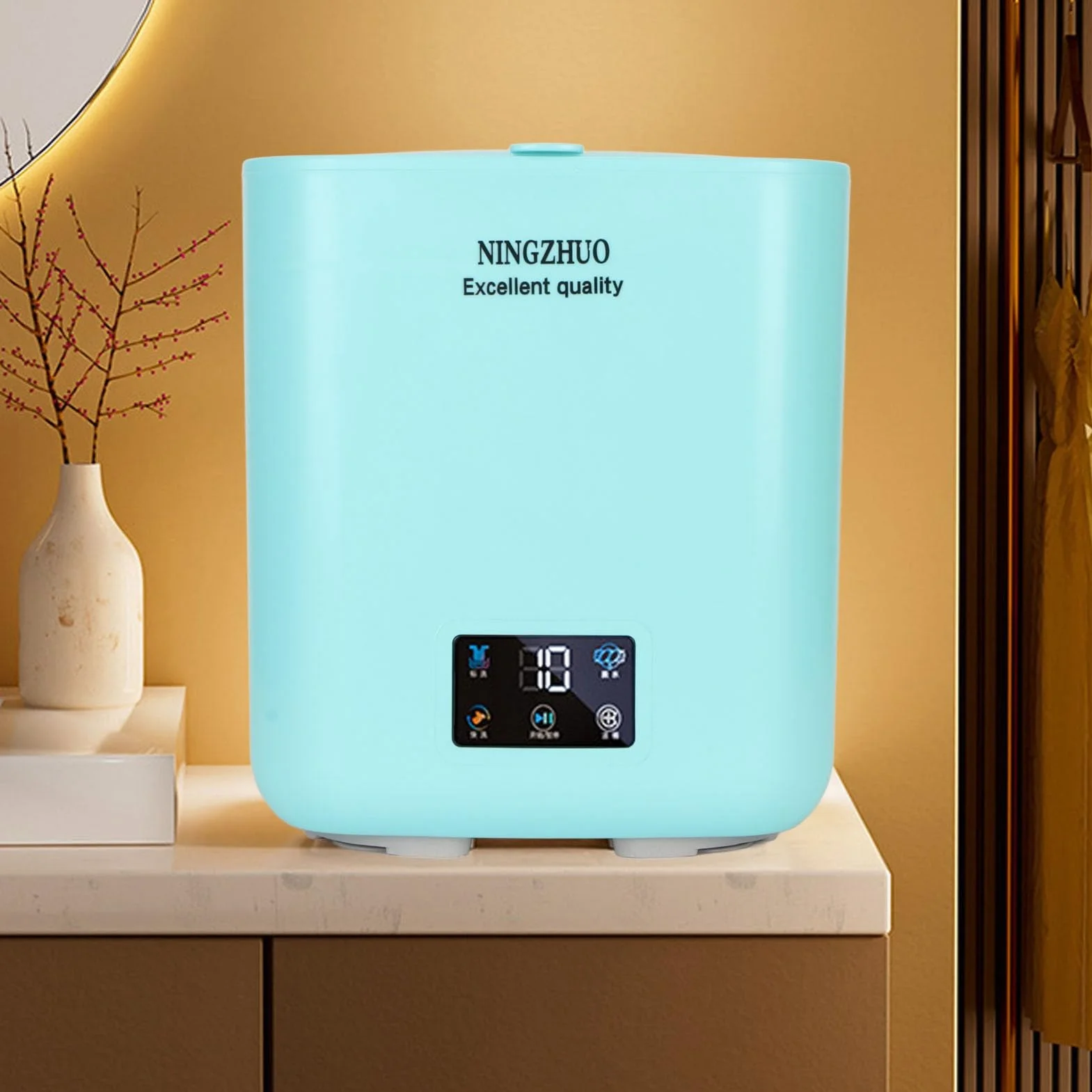 Topyond Lavadora Portátil Automática 7 Litros Secado Giratorio Mini Lavadora y Secadora Combinada Azul Verdoso