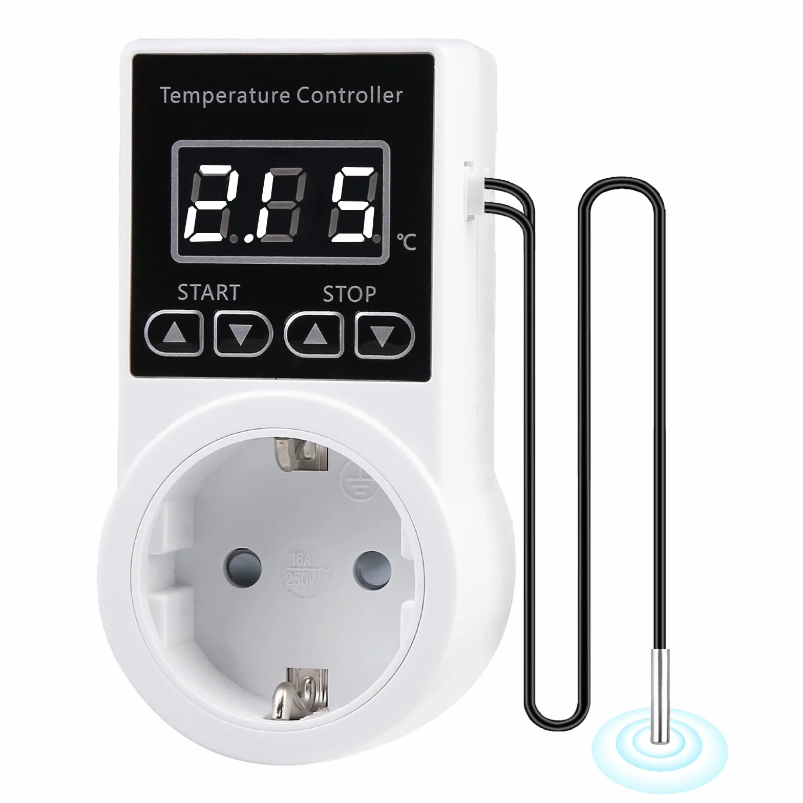 Digital Termostato Enchufe Controlador de Temperatura con Sonda LCD para Reptiles Incubadora Invernadero