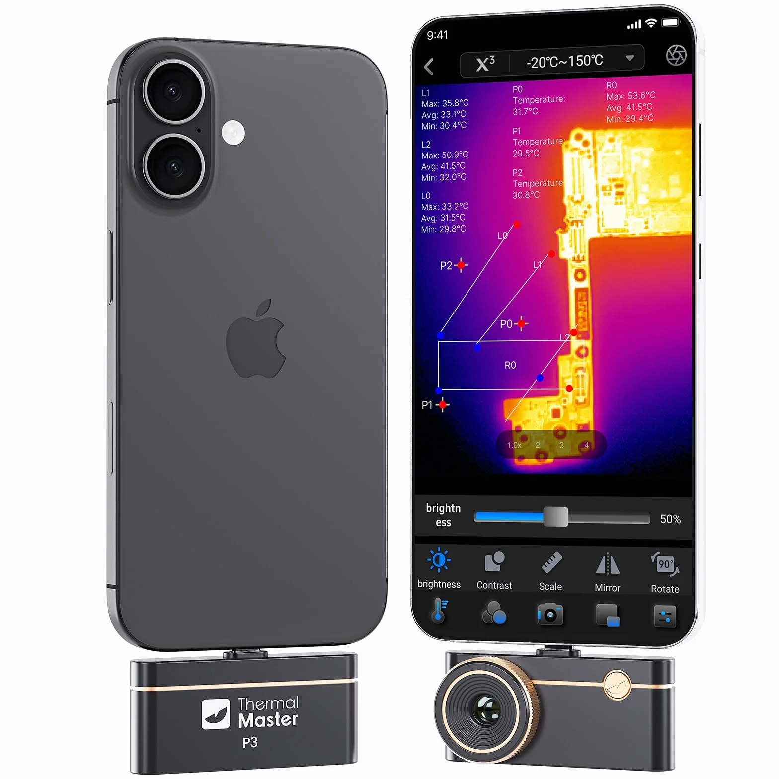 Cámara Termográfica P3 para iPhone y Android, Cámara Infrarroja, Lente Ajustable, Resolución Super IR 512 x 384, -20 ℃ – 600 ℃ Cámara Termográficas para Inspección PCB
