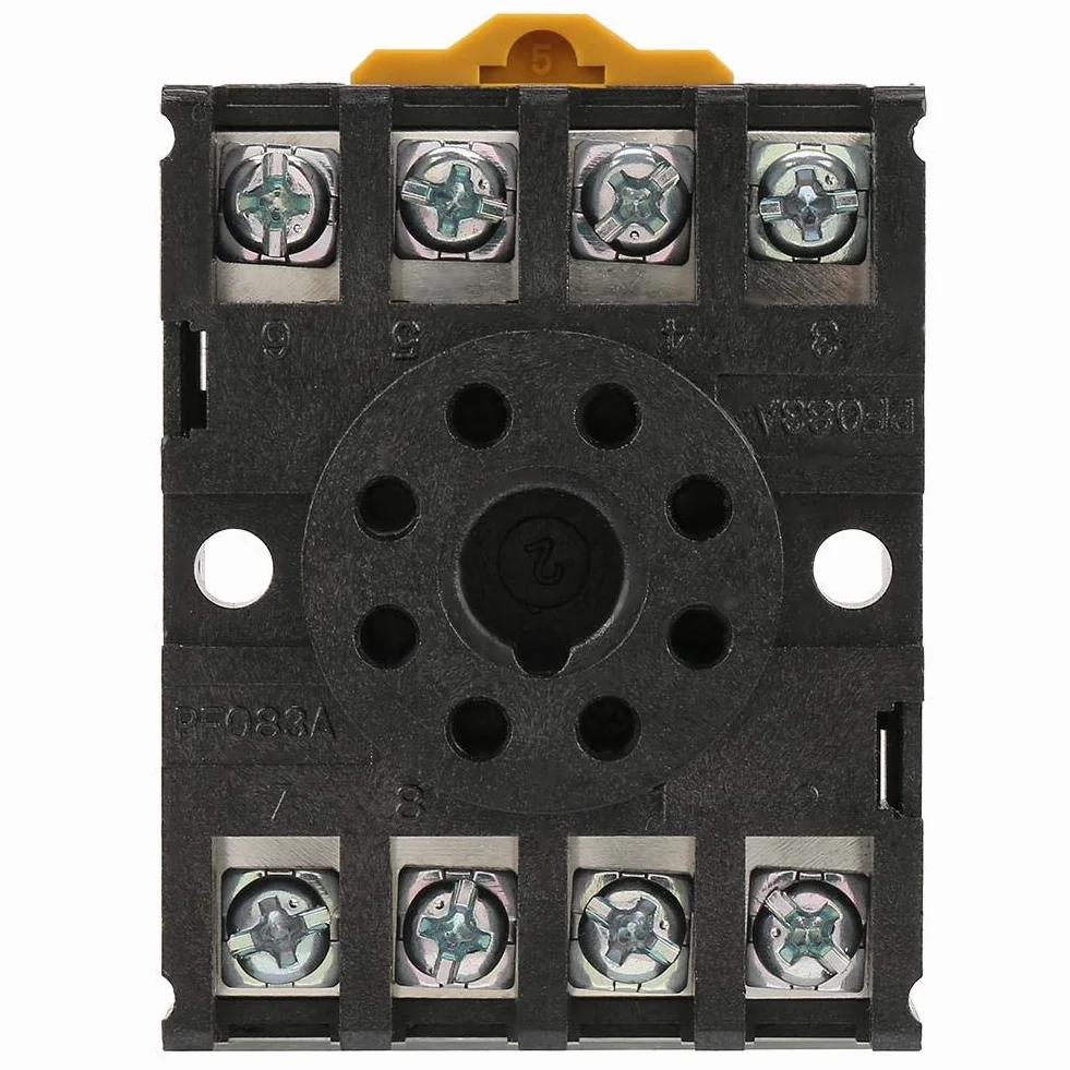 Base de relé, conector 8 pines, terminal tornillo duradero, zócalo enchufe industrial, soporte potencia estable, temporizador integrado, instalación sencilla para profesionales eléctricos