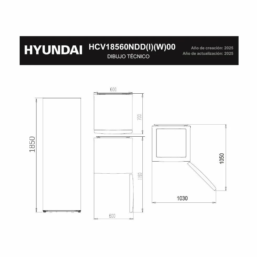 Hyundai Congelador Vertical Inox 274L HCV18560NDDI00 Puerta Reversible Eficiencia Energética Clase D