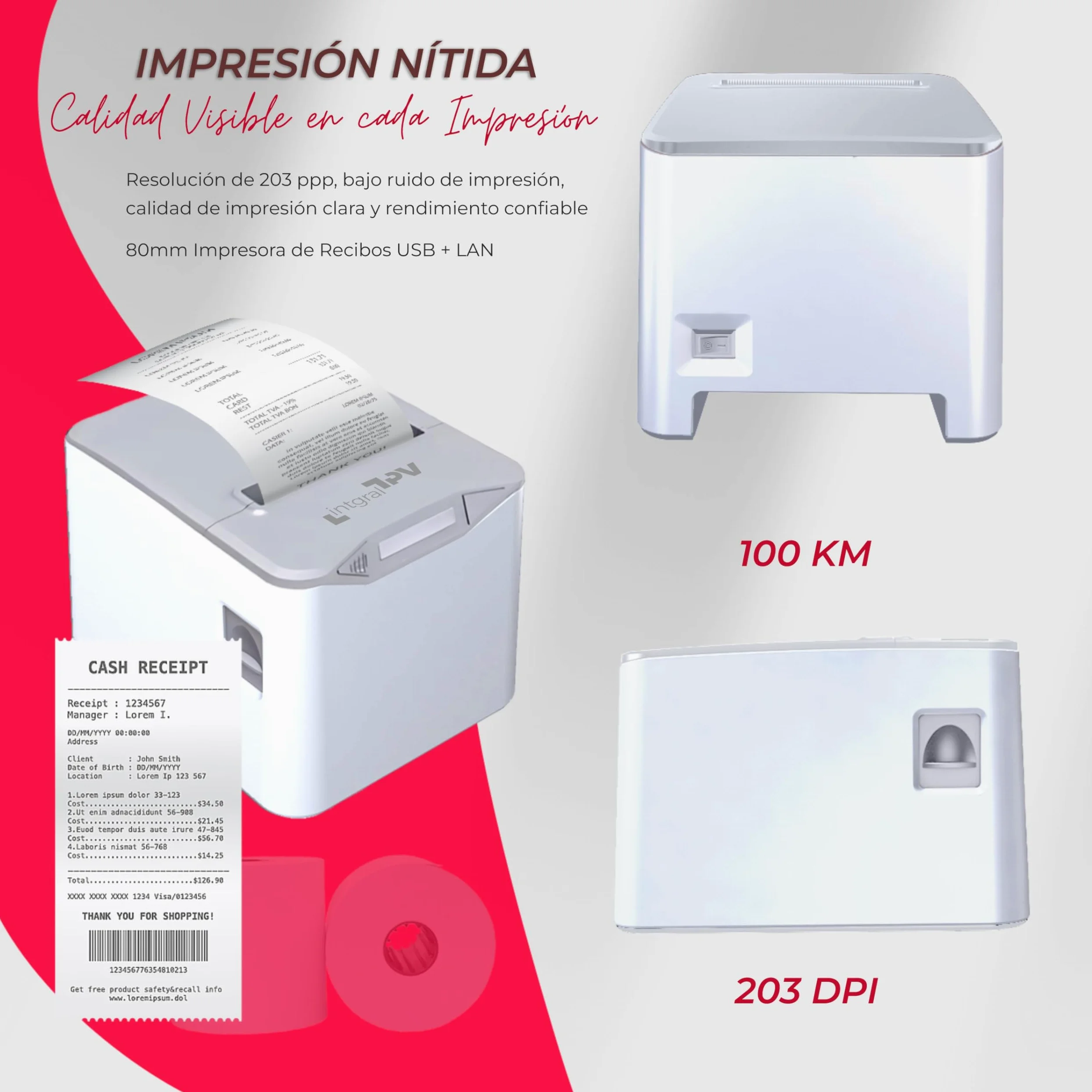 8370 Impresora Térmica de Recibos/Tickets 80mm – Puerto/Conexión: USB, RJ11 – Corte Automático – Windows, Linux, Mac – Rollo Extra y pendrive con Drivers – TPV POS (Blanco/Gris)