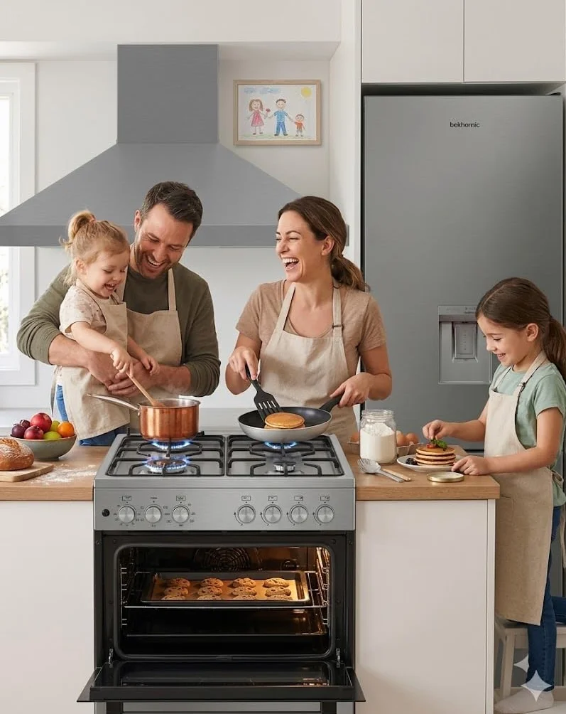 PACK INOX SOLTHERMIC F9L50E5RI COCINA GAS CON HORNO ELECTRICO 90 CM 5 FUEGOS HORNO PANORAMICO 115 L FRIGO COMBI 1,85 NO FROST DISPENSADOR CAMPANA 90