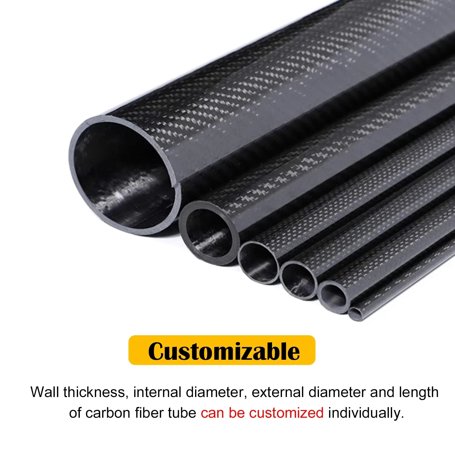 Tubo de fibra de carbono Tubos de fibra de carbono de alta resistencia, tejidos 3K y huecos, barras de carbono para impresión 3D, robótica y modelismo aeronáutico, personalizables(49x45x1000MM)
