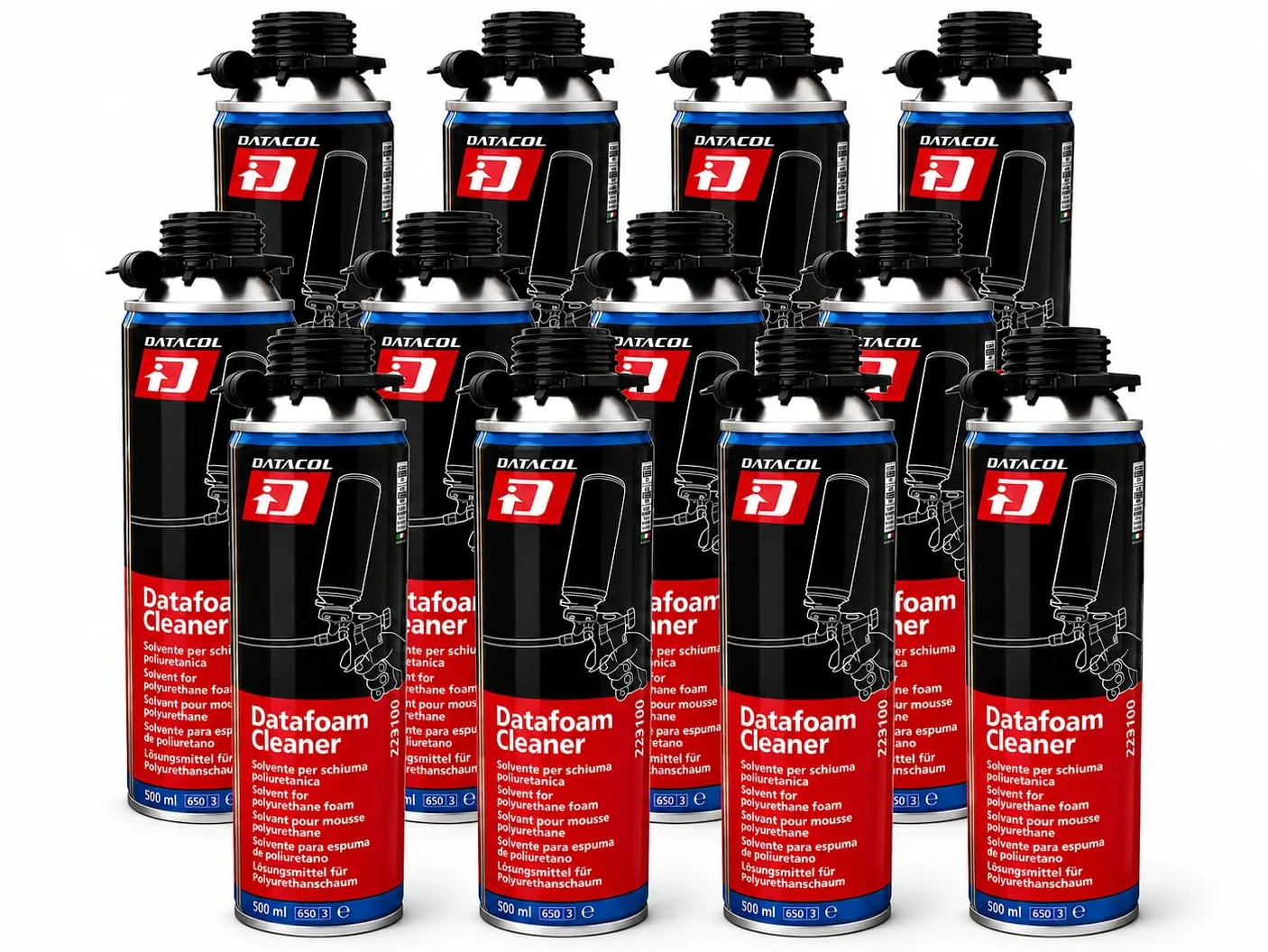 DATAFOAM CLEANER 500 ml – Solvente limpiador espuma poliuretano – PACK 12 – Aerosol para limpieza de pistolas PU y espuma fresca – DATACOL