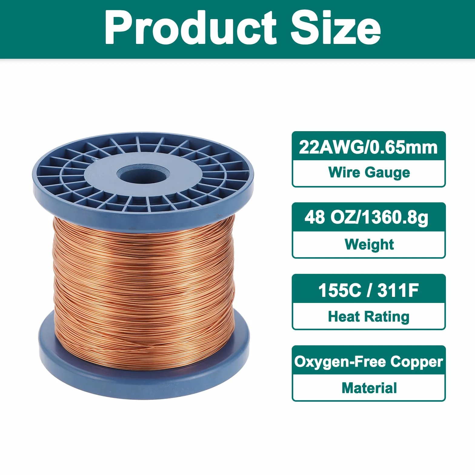 QUARKZMAN Alambre Esmaltado 22 AWG, Alambre De Cobre Esmaltado Calibre 22 48 Oz Bobina Magnética Para Transformador, Motor, Eléctrico, Grado F 311 Fahrenheit (155 Celsius)